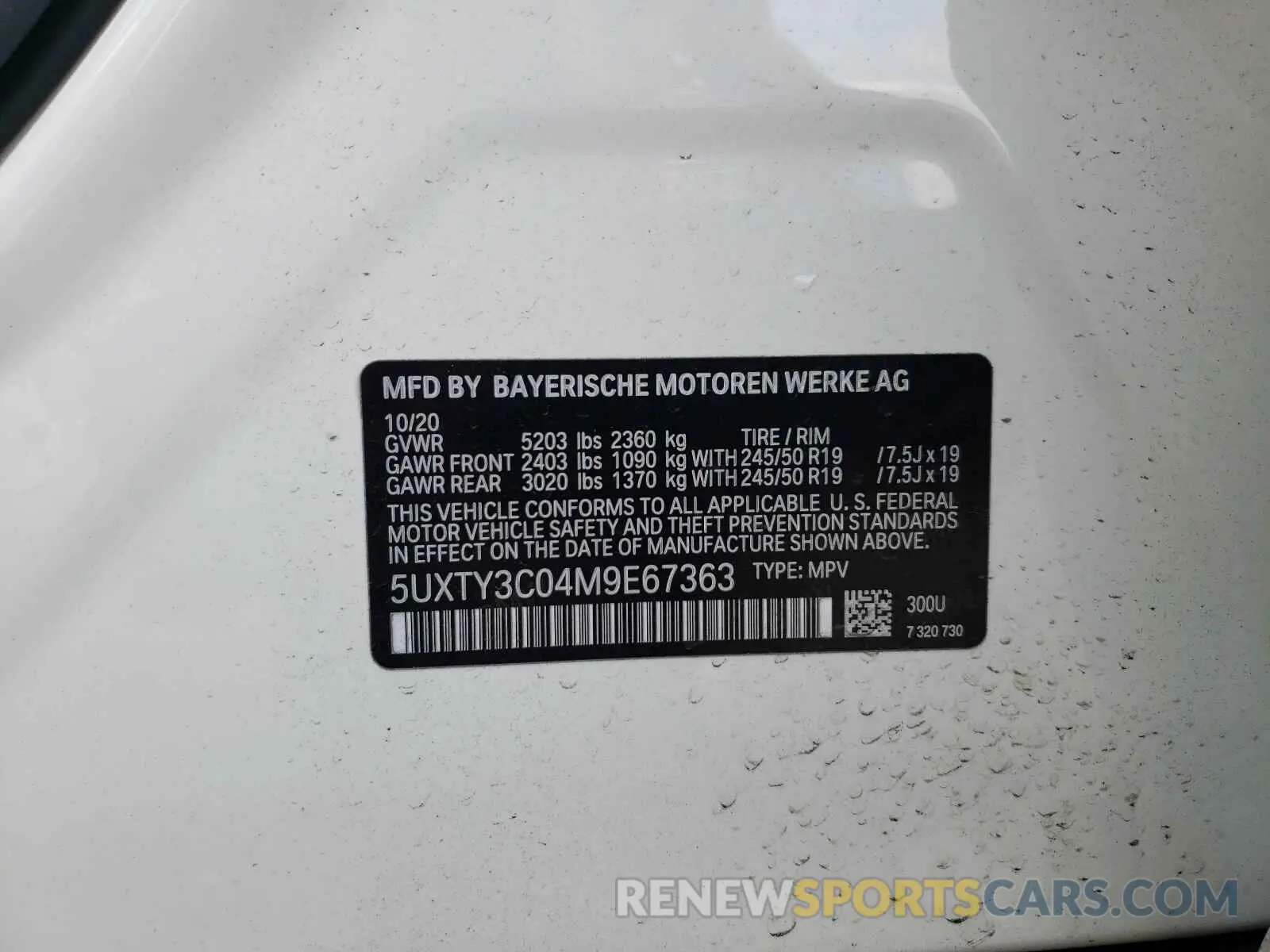 10 fotografías del automóvil dañado 5UXTY3C04M9E67363 BMW X3 2021