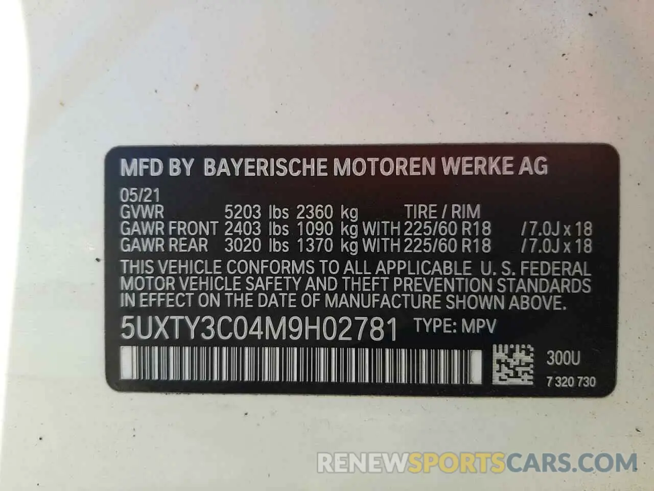 10 fotografías del automóvil dañado 5UXTY3C04M9H02781 BMW X3 2021