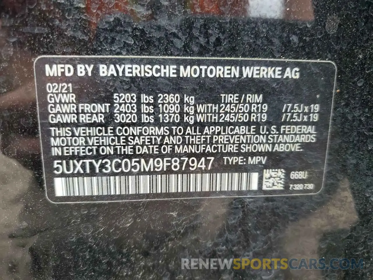 14 fotografías del automóvil dañado 5UXTY3C05M9F87947 BMW X3 2021