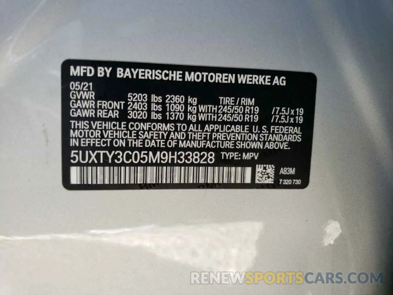 10 fotografías del automóvil dañado 5UXTY3C05M9H33828 BMW X3 2021