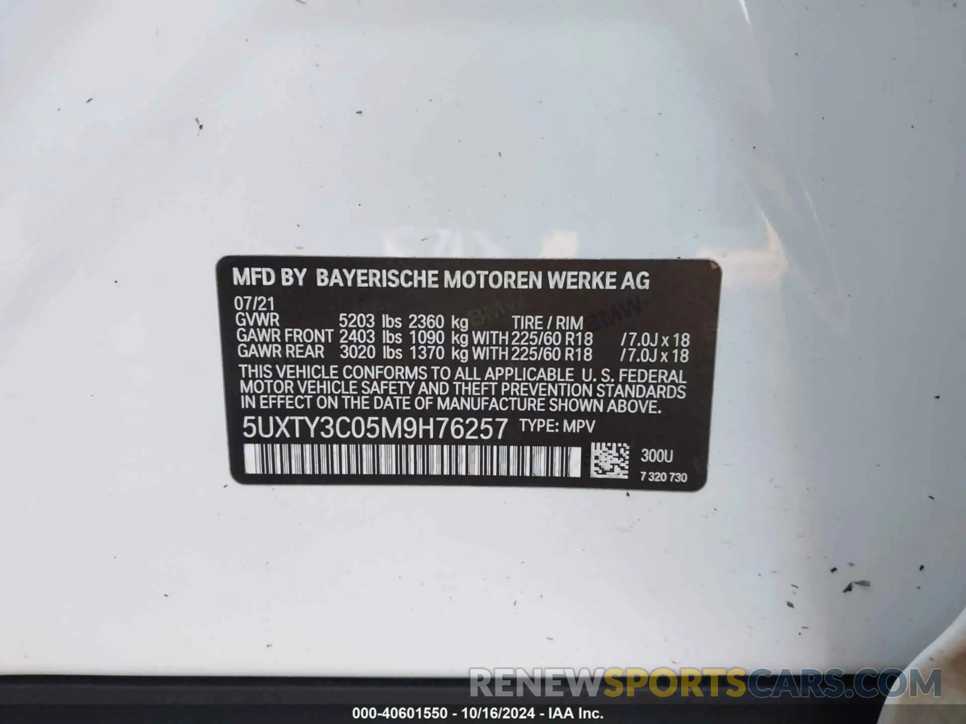 9 fotografías del automóvil dañado 5UXTY3C05M9H76257 BMW X3 2021