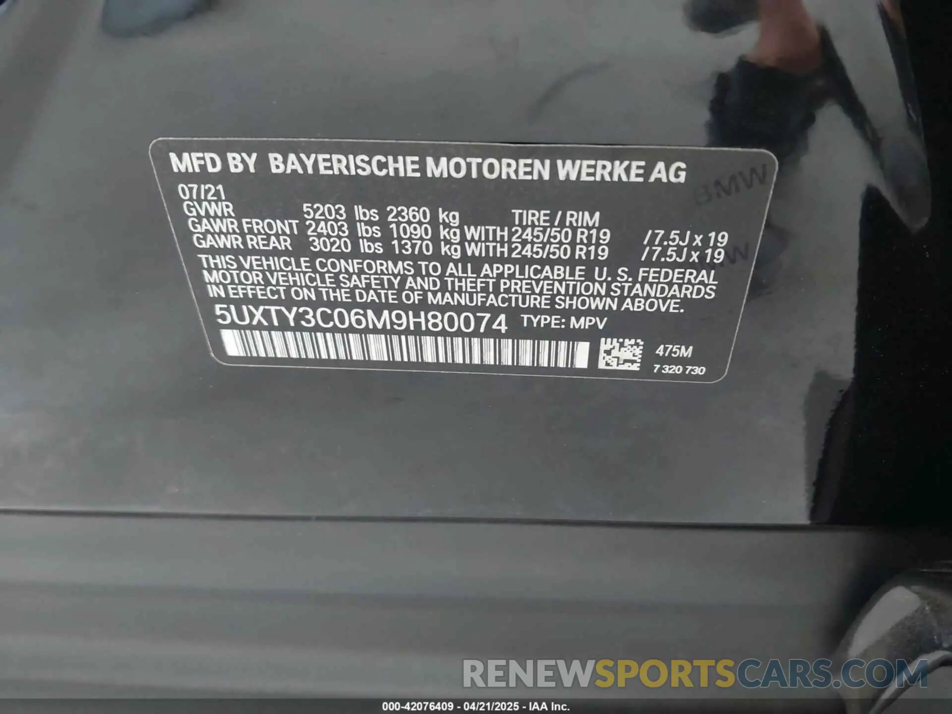 9 fotografías del automóvil dañado 5UXTY3C06M9H80074 BMW X3 2021