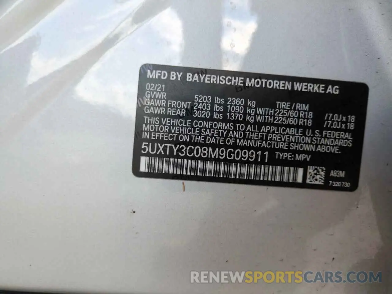 14 fotografías del automóvil dañado 5UXTY3C08M9G09911 BMW X3 2021