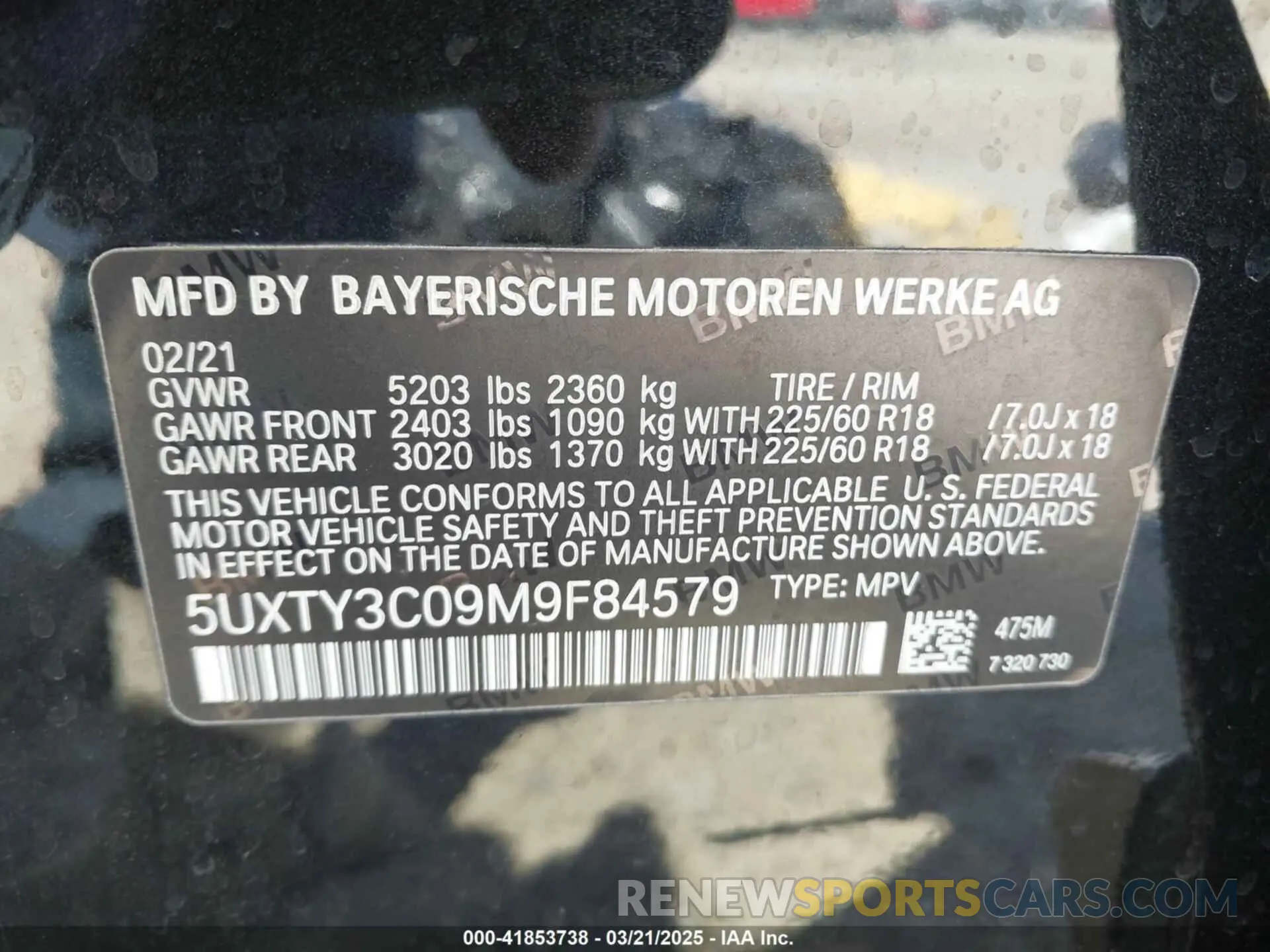 9 fotografías del automóvil dañado 5UXTY3C09M9F84579 BMW X3 2021
