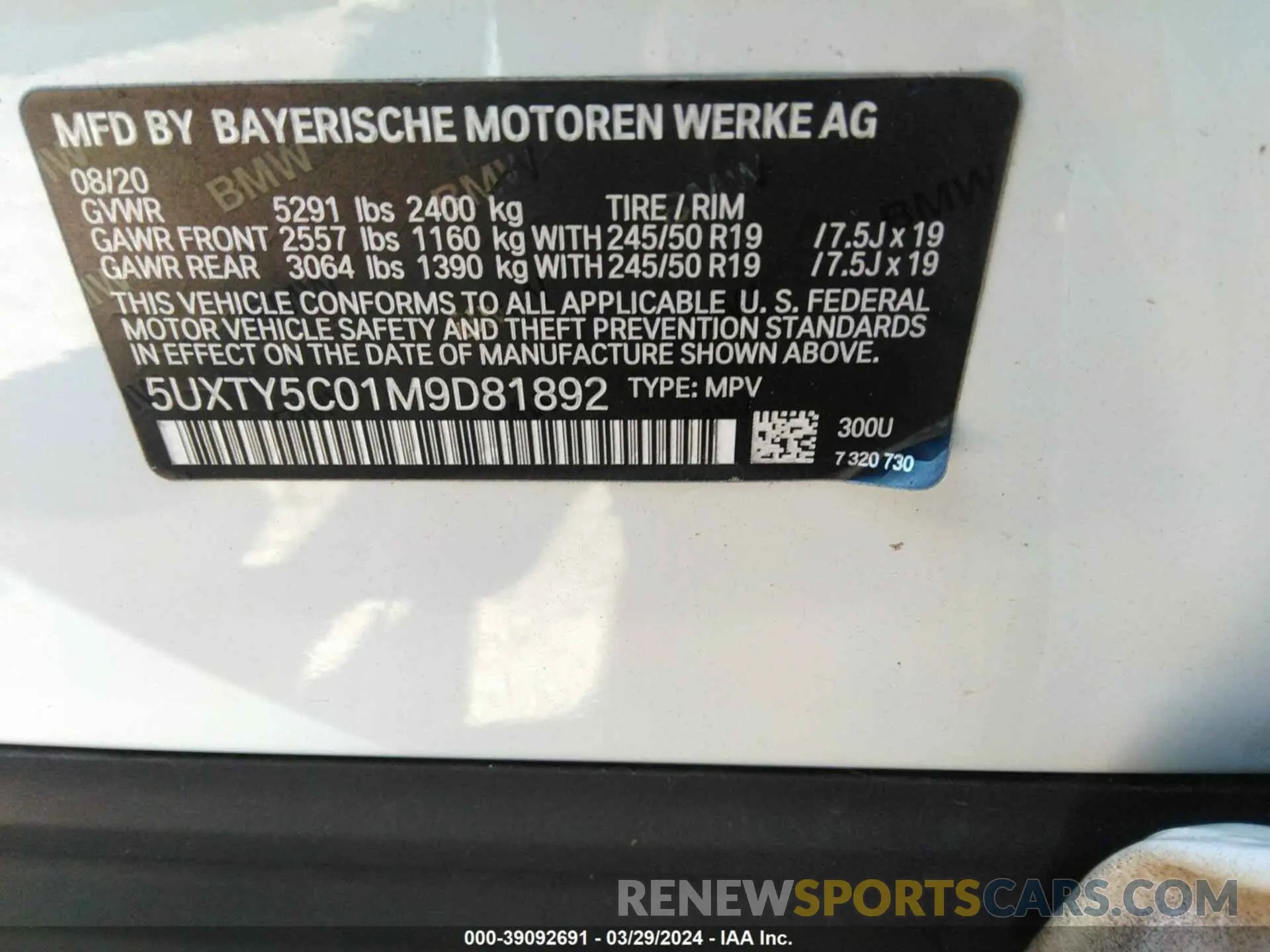 9 fotografías del automóvil dañado 5UXTY5C01M9D81892 BMW X3 2021