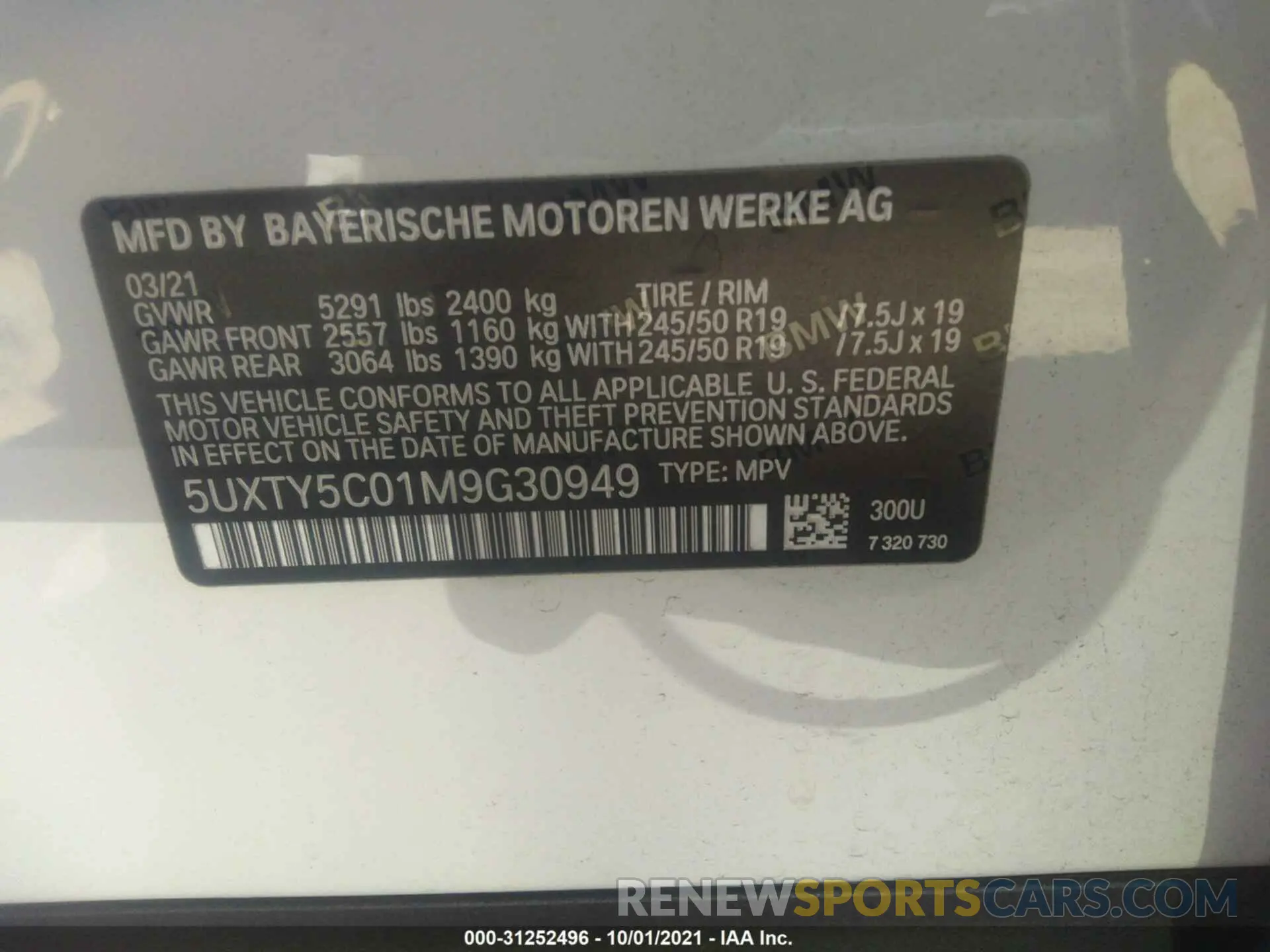 9 fotografías del automóvil dañado 5UXTY5C01M9G30949 BMW X3 2021
