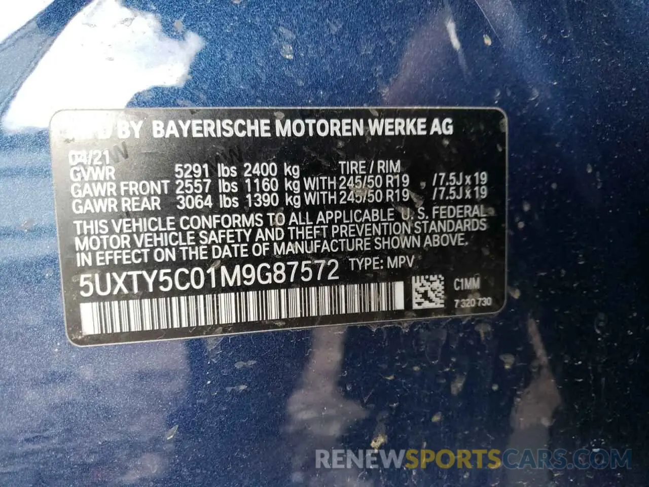 10 fotografías del automóvil dañado 5UXTY5C01M9G87572 BMW X3 2021