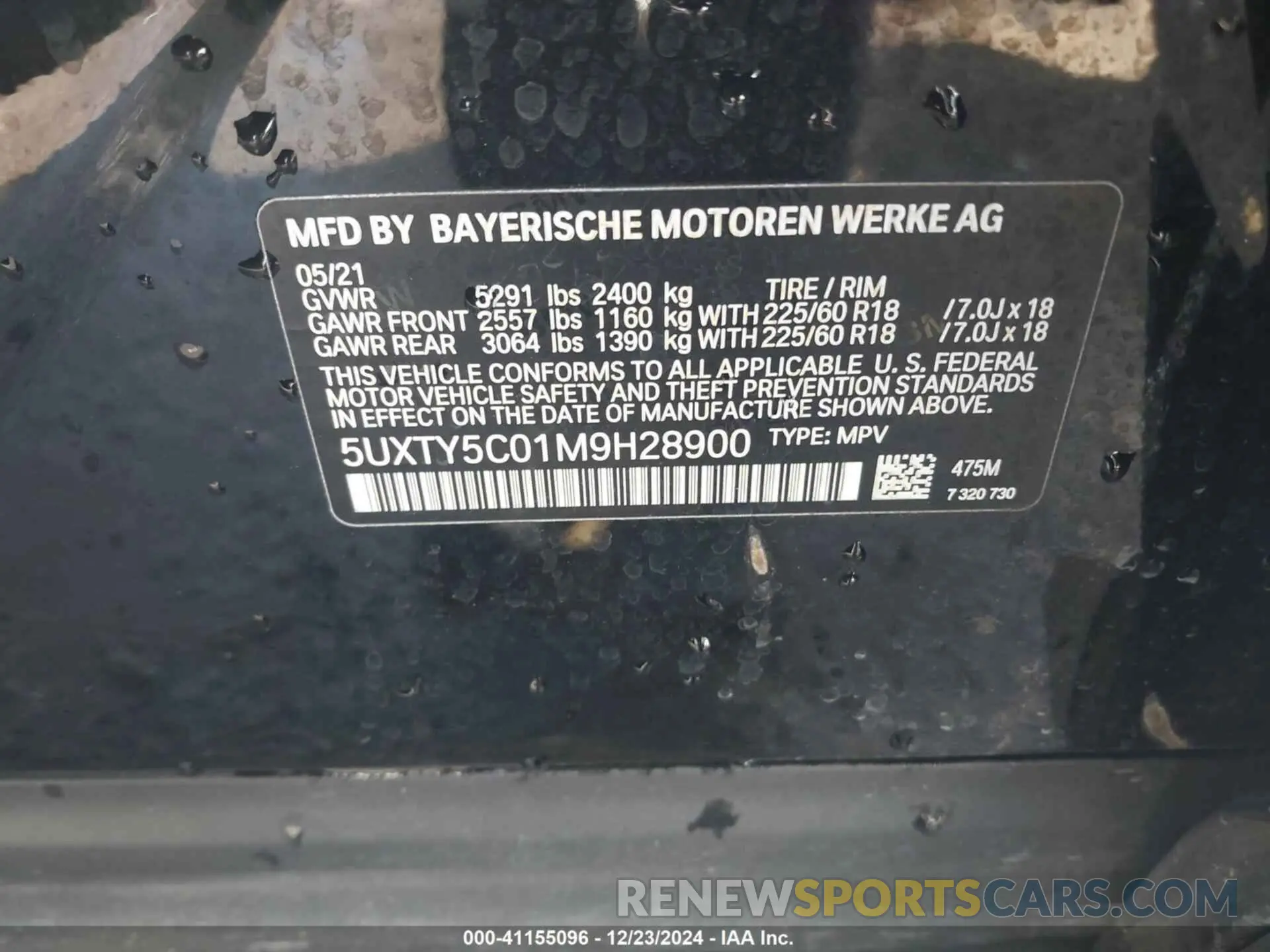 9 fotografías del automóvil dañado 5UXTY5C01M9H28900 BMW X3 2021