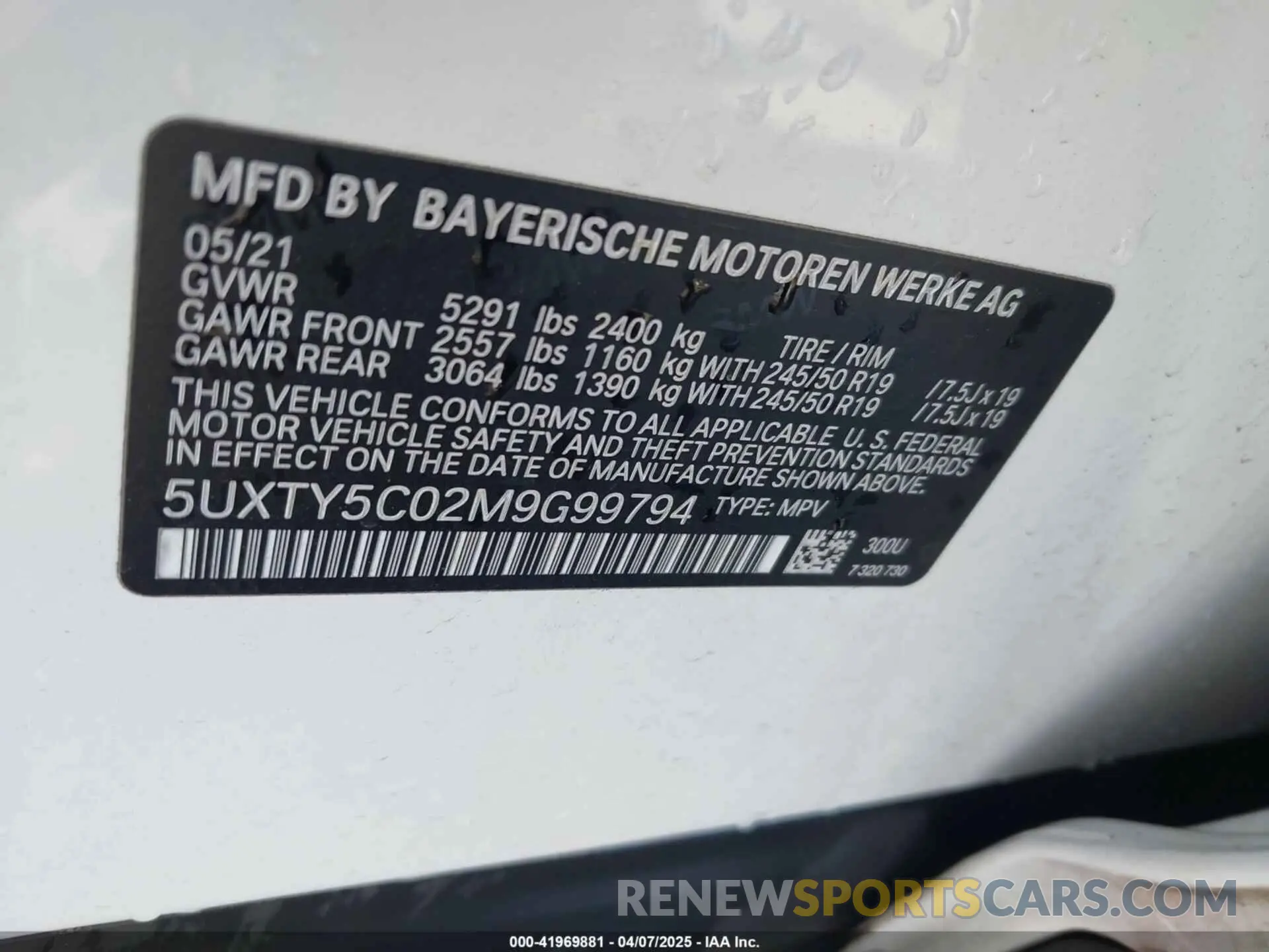 9 fotografías del automóvil dañado 5UXTY5C02M9G99794 BMW X3 2021