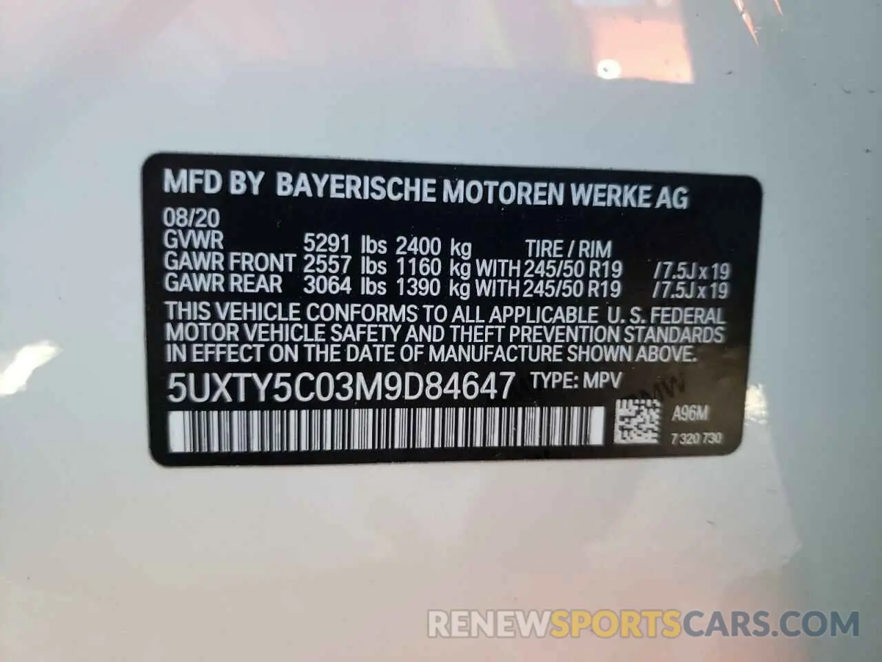 10 fotografías del automóvil dañado 5UXTY5C03M9D84647 BMW X3 2021