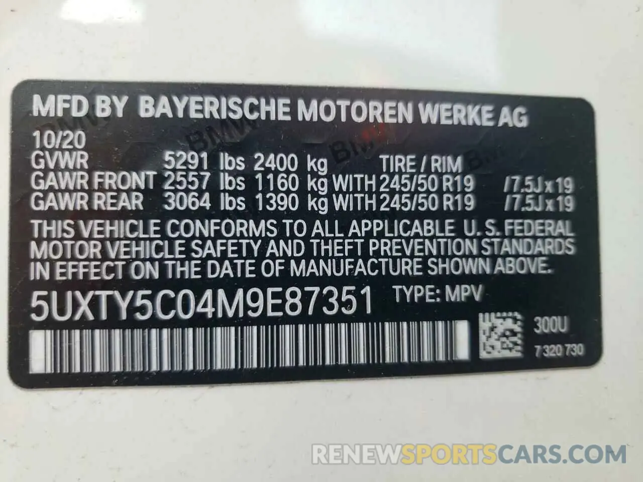 10 fotografías del automóvil dañado 5UXTY5C04M9E87351 BMW X3 2021