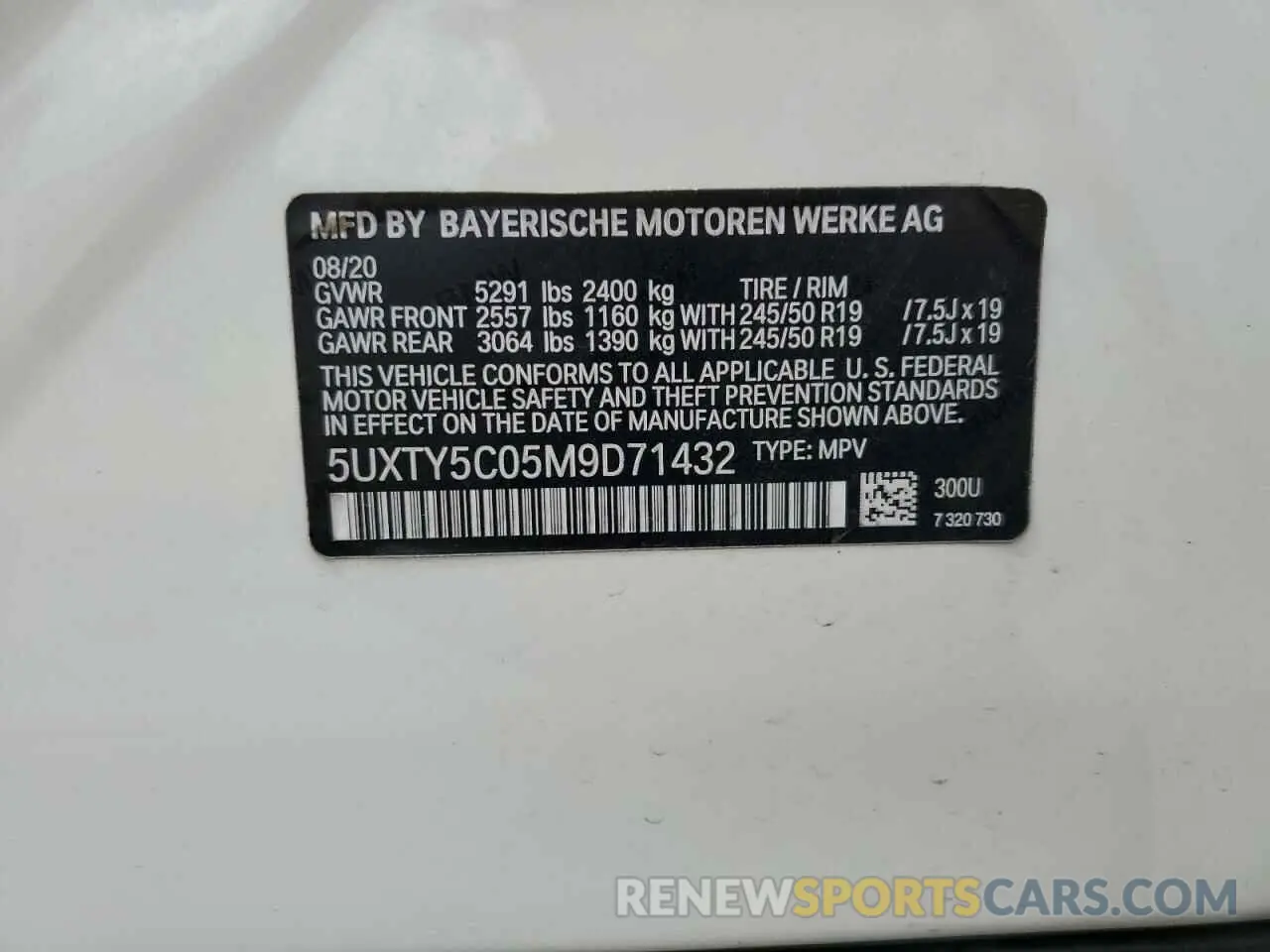 10 fotografías del automóvil dañado 5UXTY5C05M9D71432 BMW X3 2021