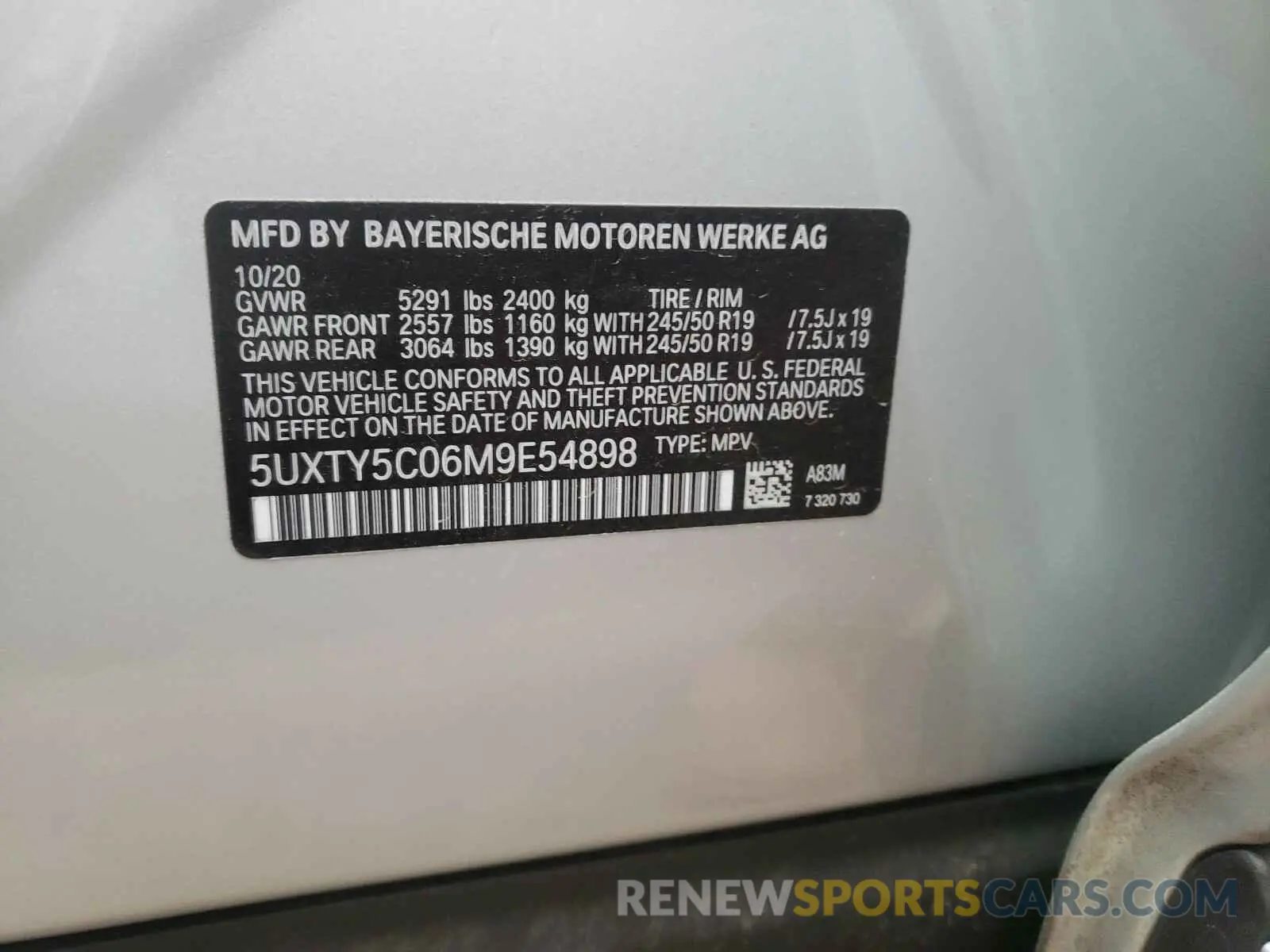 10 fotografías del automóvil dañado 5UXTY5C06M9E54898 BMW X3 2021
