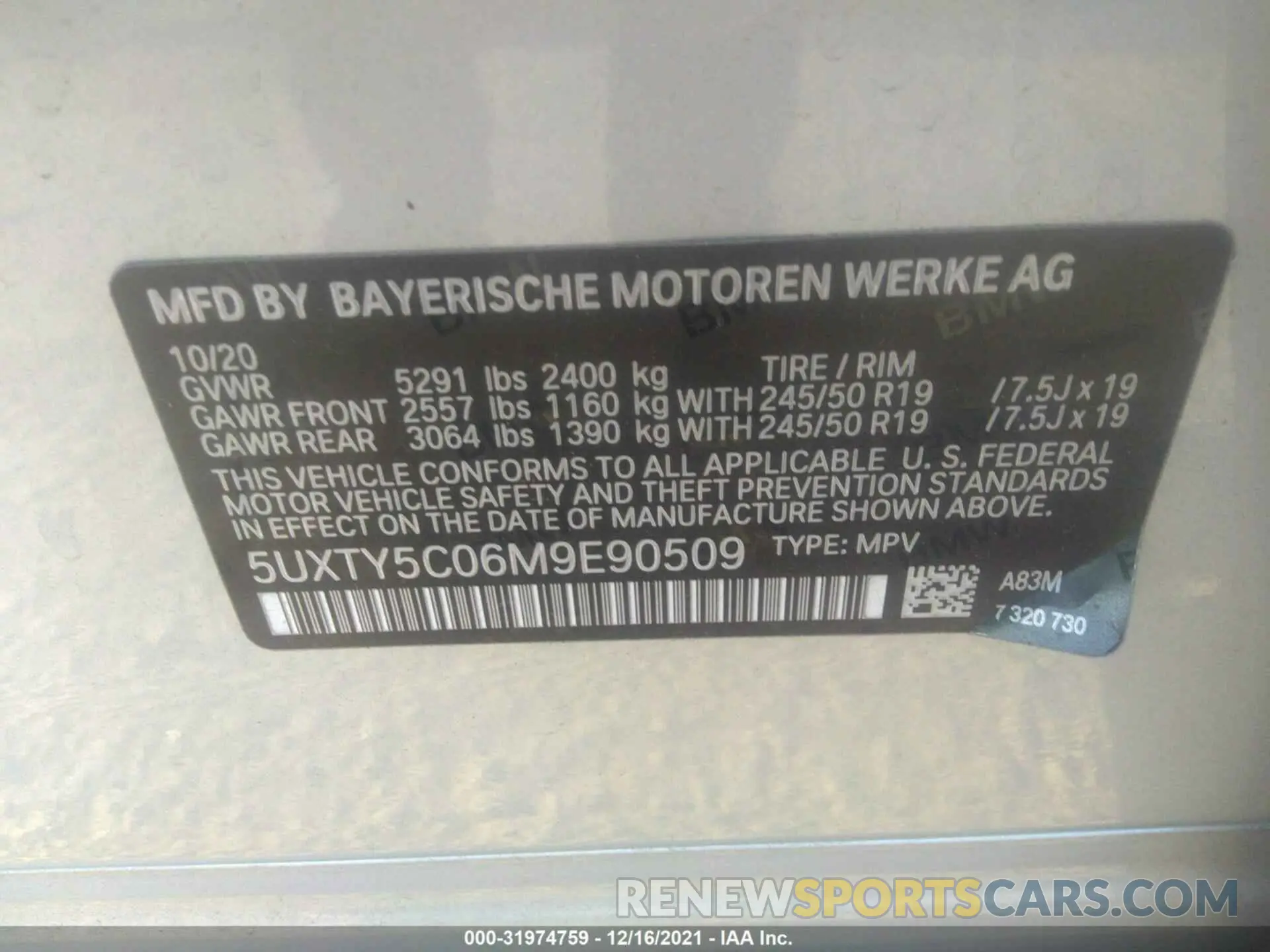 9 fotografías del automóvil dañado 5UXTY5C06M9E90509 BMW X3 2021