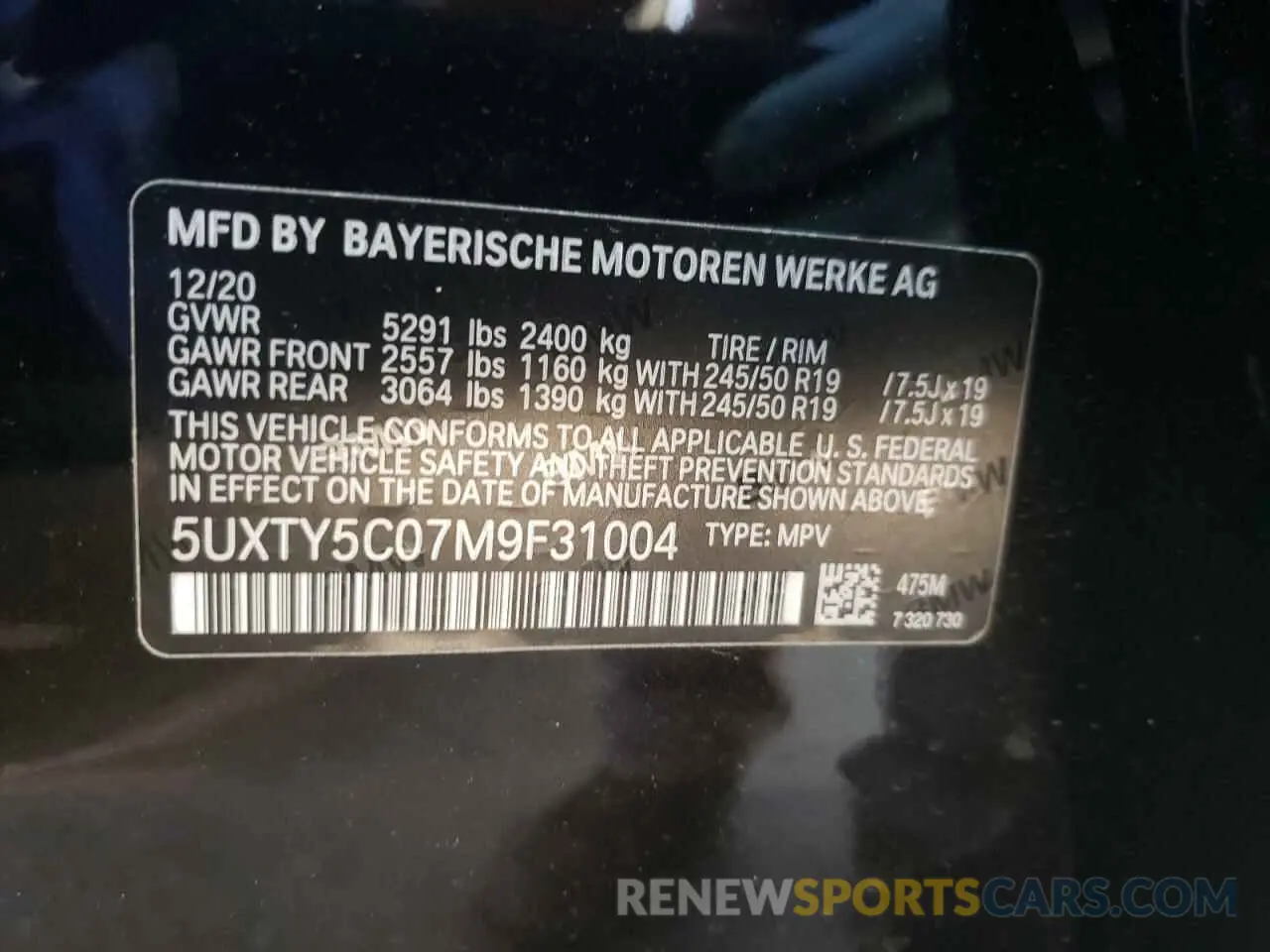 10 fotografías del automóvil dañado 5UXTY5C07M9F31004 BMW X3 2021
