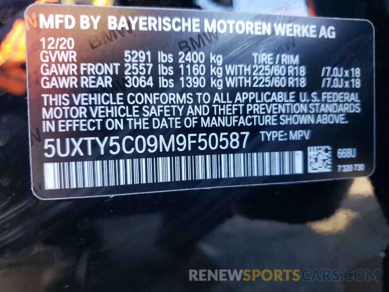 10 fotografías del automóvil dañado 5UXTY5C09M9F50587 BMW X3 2021