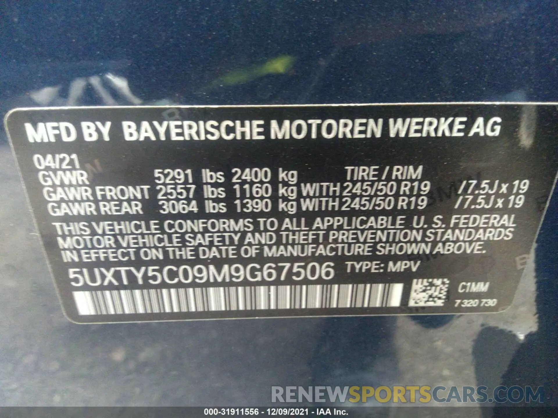 9 fotografías del automóvil dañado 5UXTY5C09M9G67506 BMW X3 2021