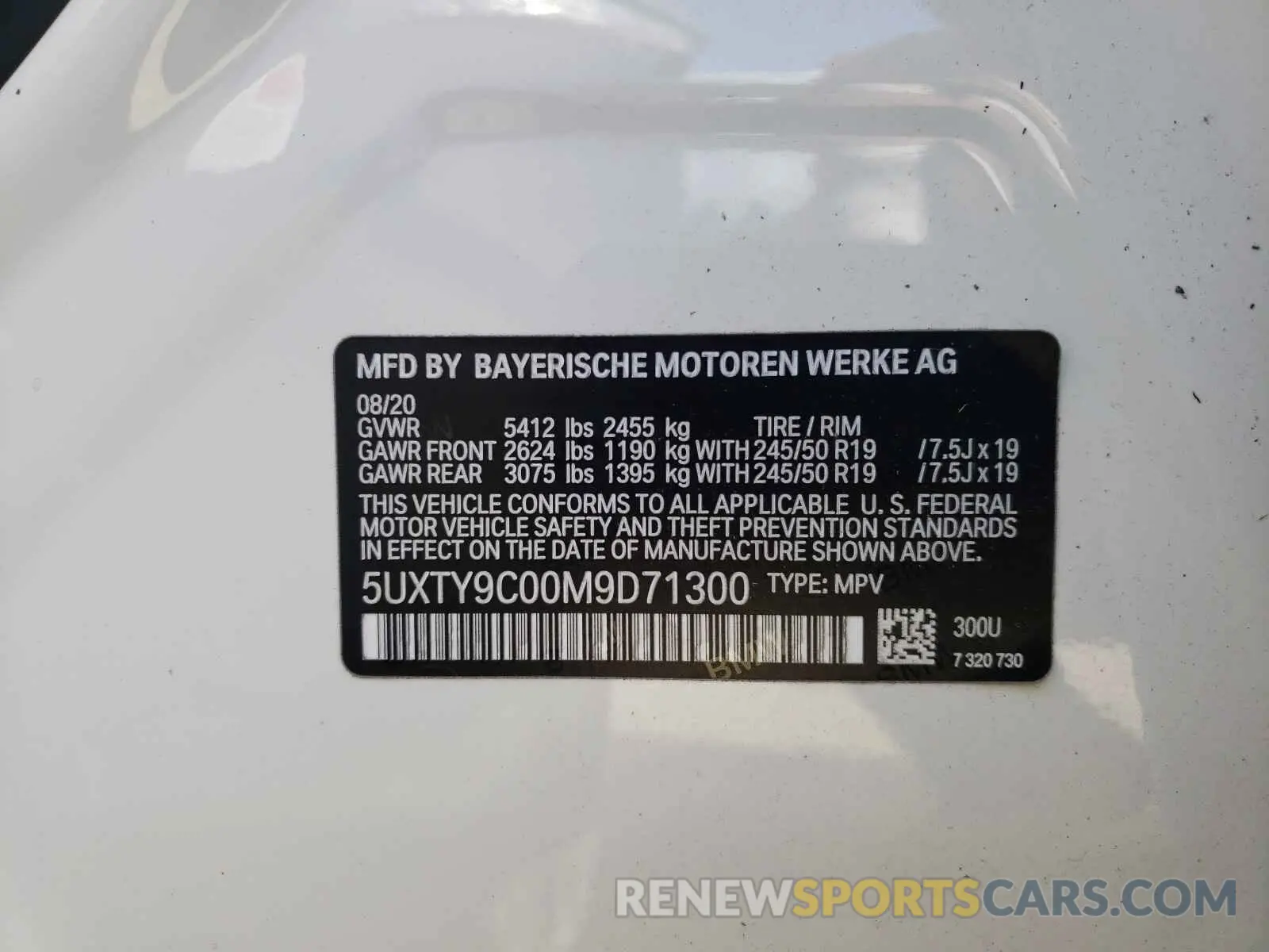 10 fotografías del automóvil dañado 5UXTY9C00M9D71300 BMW X3 2021