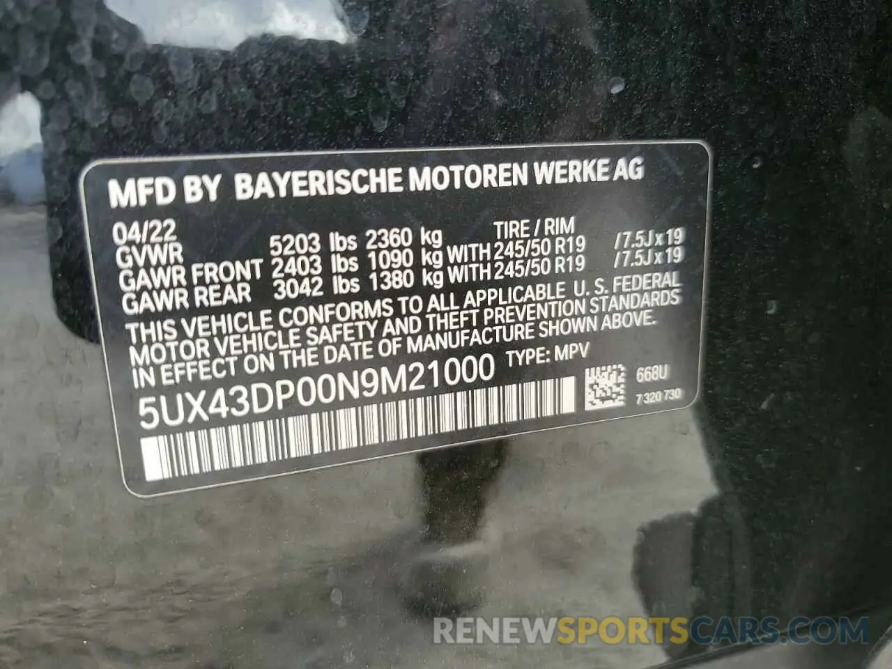 13 fotografías del automóvil dañado 5UX43DP00N9M21000 BMW X3 2022