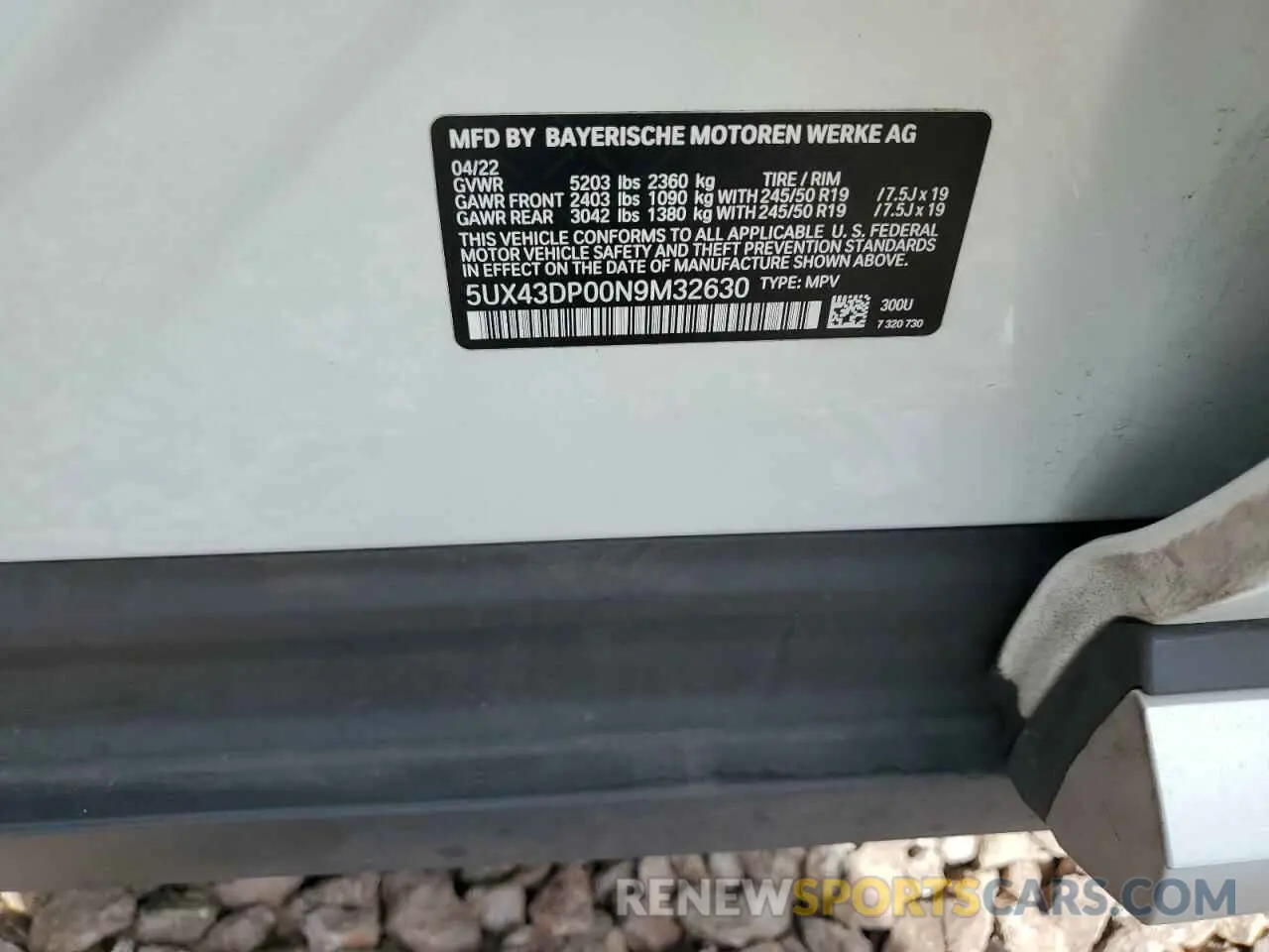 13 fotografías del automóvil dañado 5UX43DP00N9M32630 BMW X3 2022
