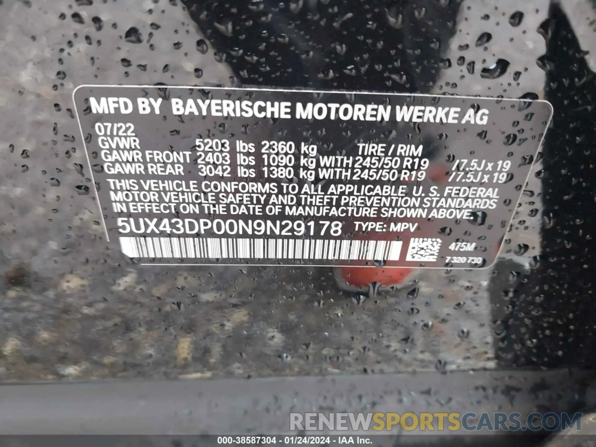 9 fotografías del automóvil dañado 5UX43DP00N9N29178 BMW X3 2022