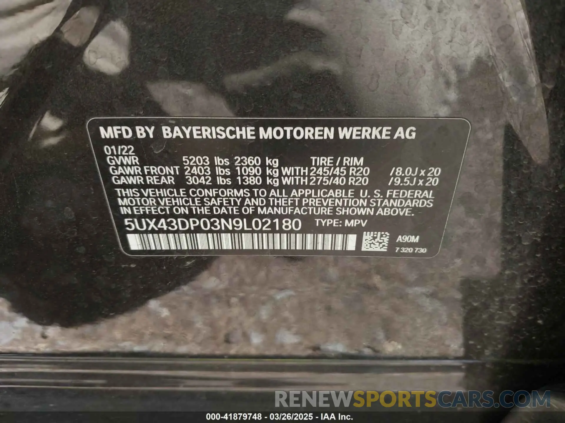 9 fotografías del automóvil dañado 5UX43DP03N9L02180 BMW X3 2022