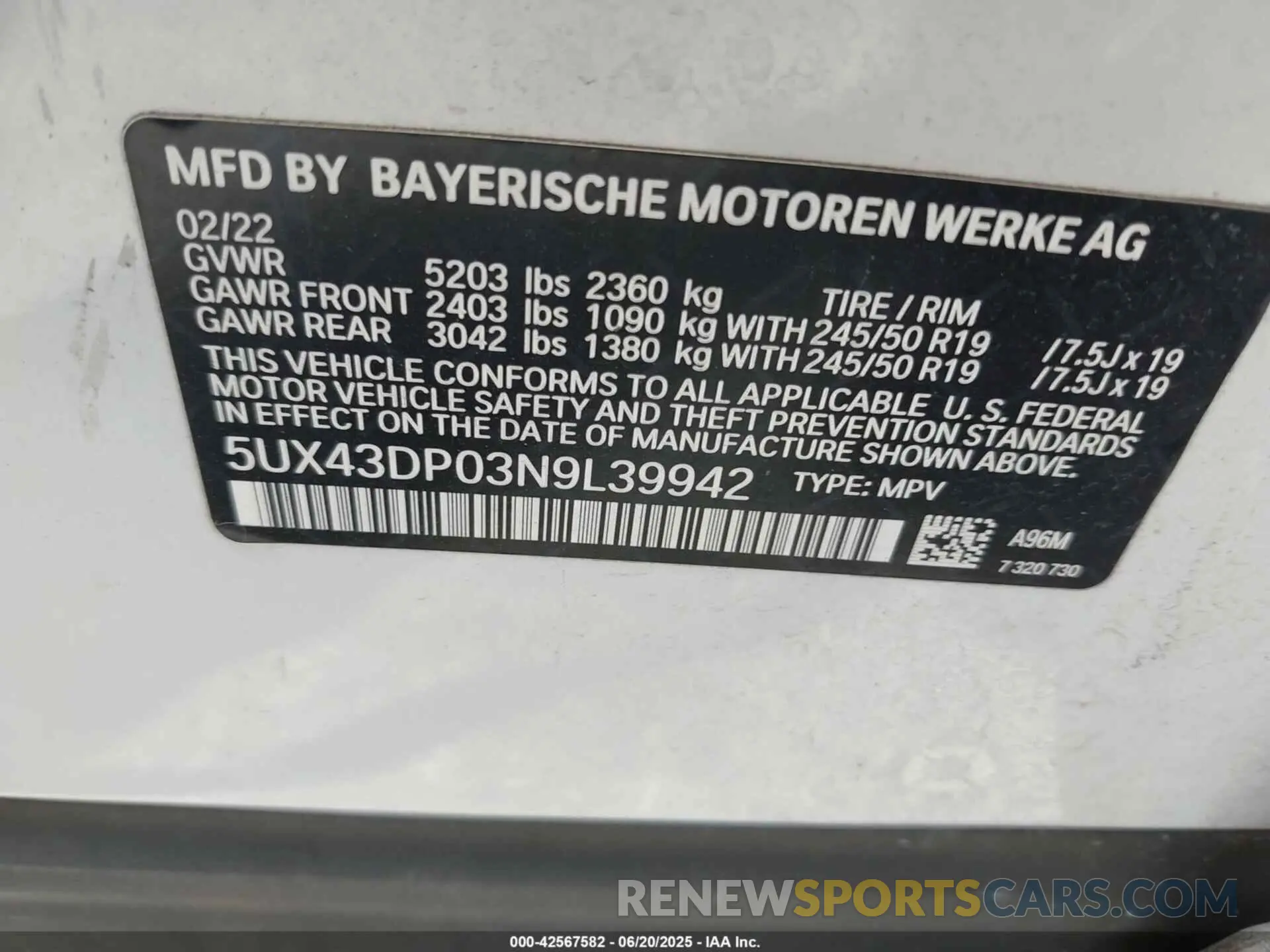 9 fotografías del automóvil dañado 5UX43DP03N9L39942 BMW X3 2022