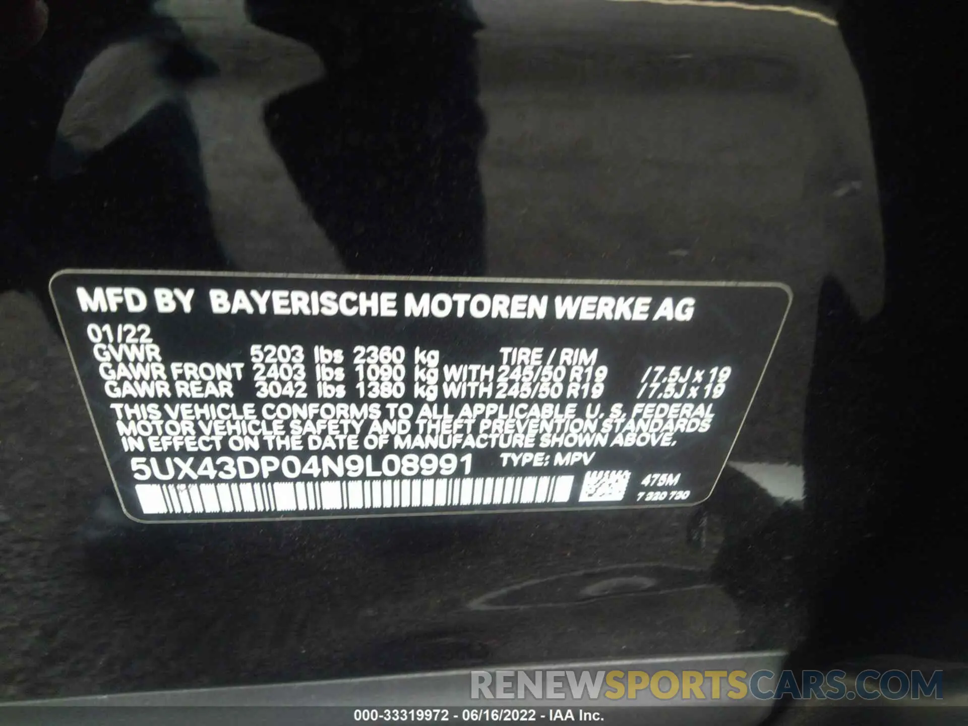 9 fotografías del automóvil dañado 5UX43DP04N9L08991 BMW X3 2022