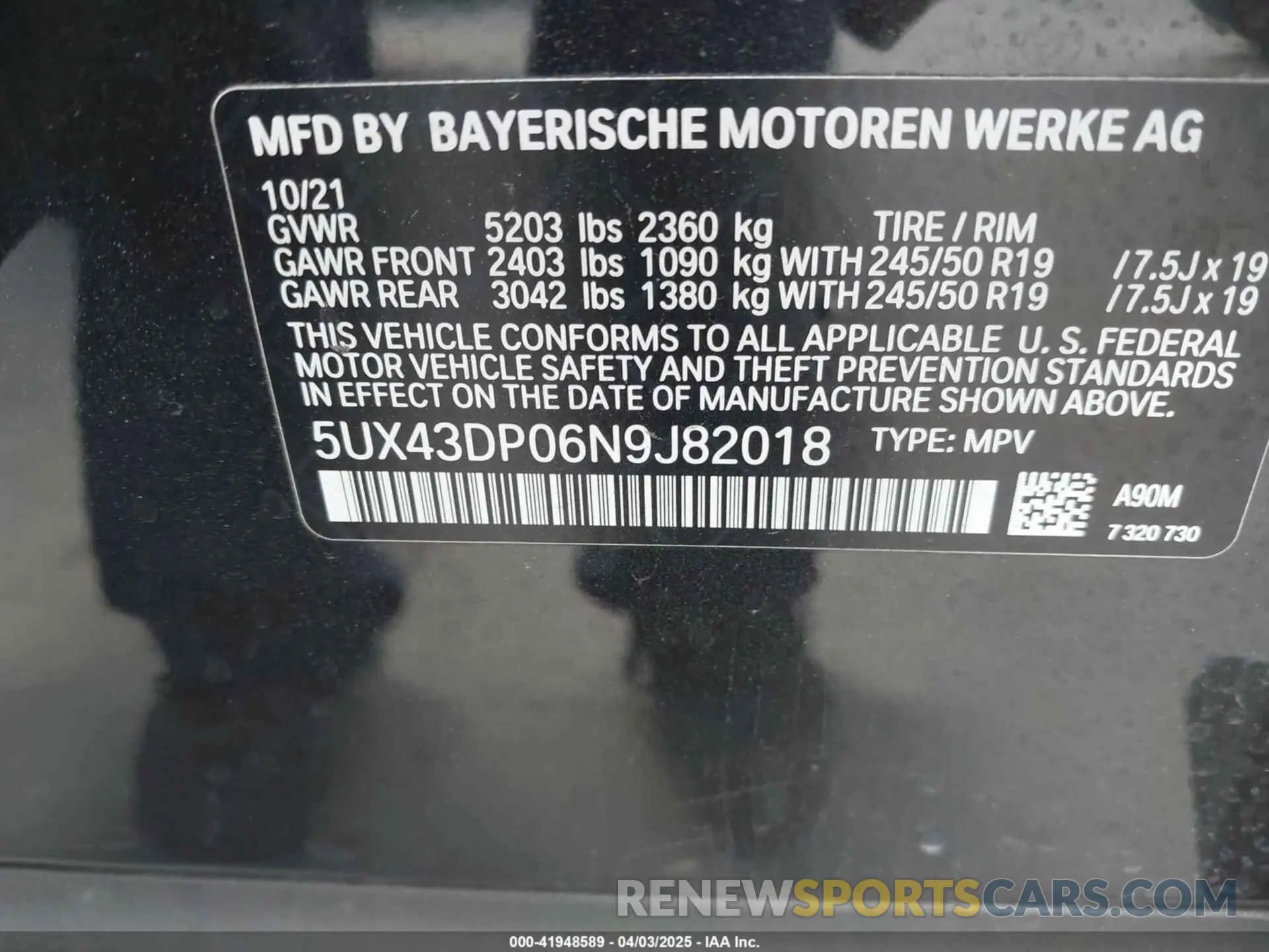 9 fotografías del automóvil dañado 5UX43DP06N9J82018 BMW X3 2022
