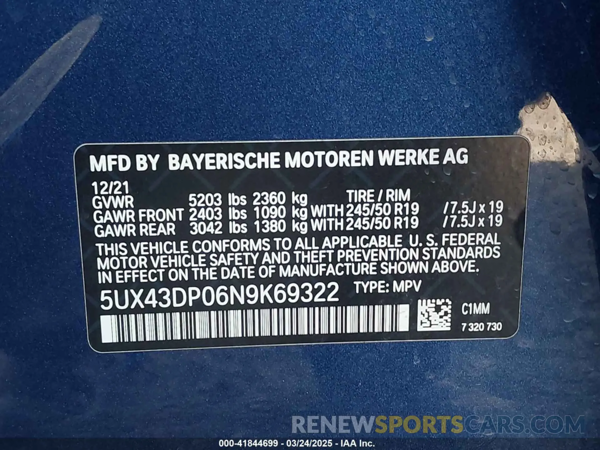 9 fotografías del automóvil dañado 5UX43DP06N9K69322 BMW X3 2022