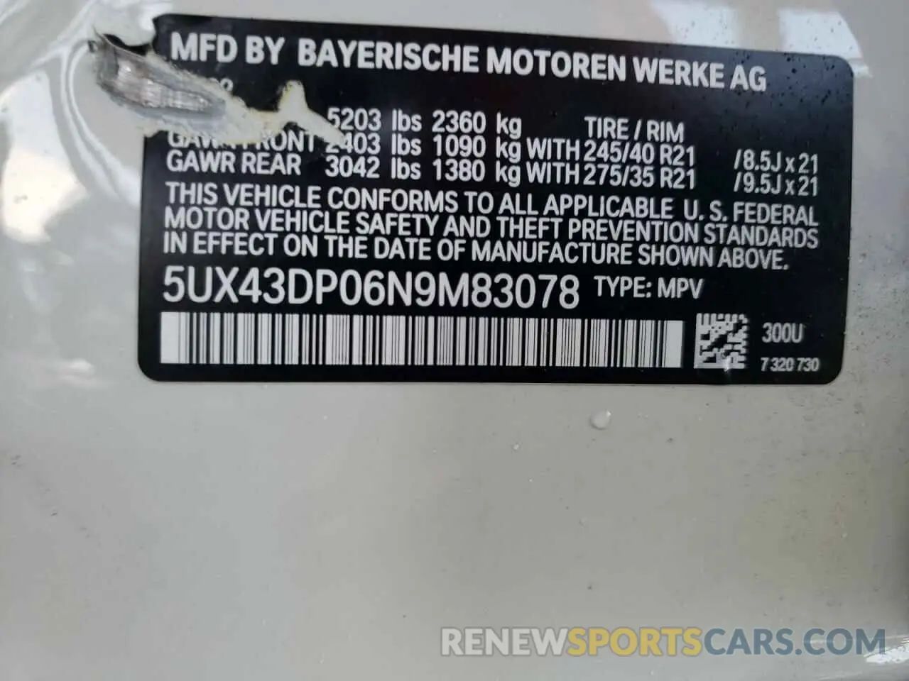 13 fotografías del automóvil dañado 5UX43DP06N9M83078 BMW X3 2022