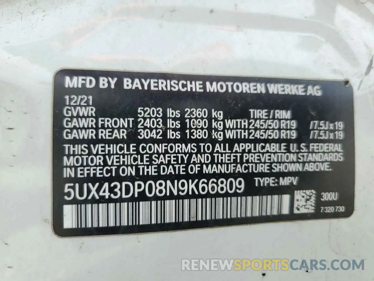 13 fotografías del automóvil dañado 5UX43DP08N9K66809 BMW X3 2022