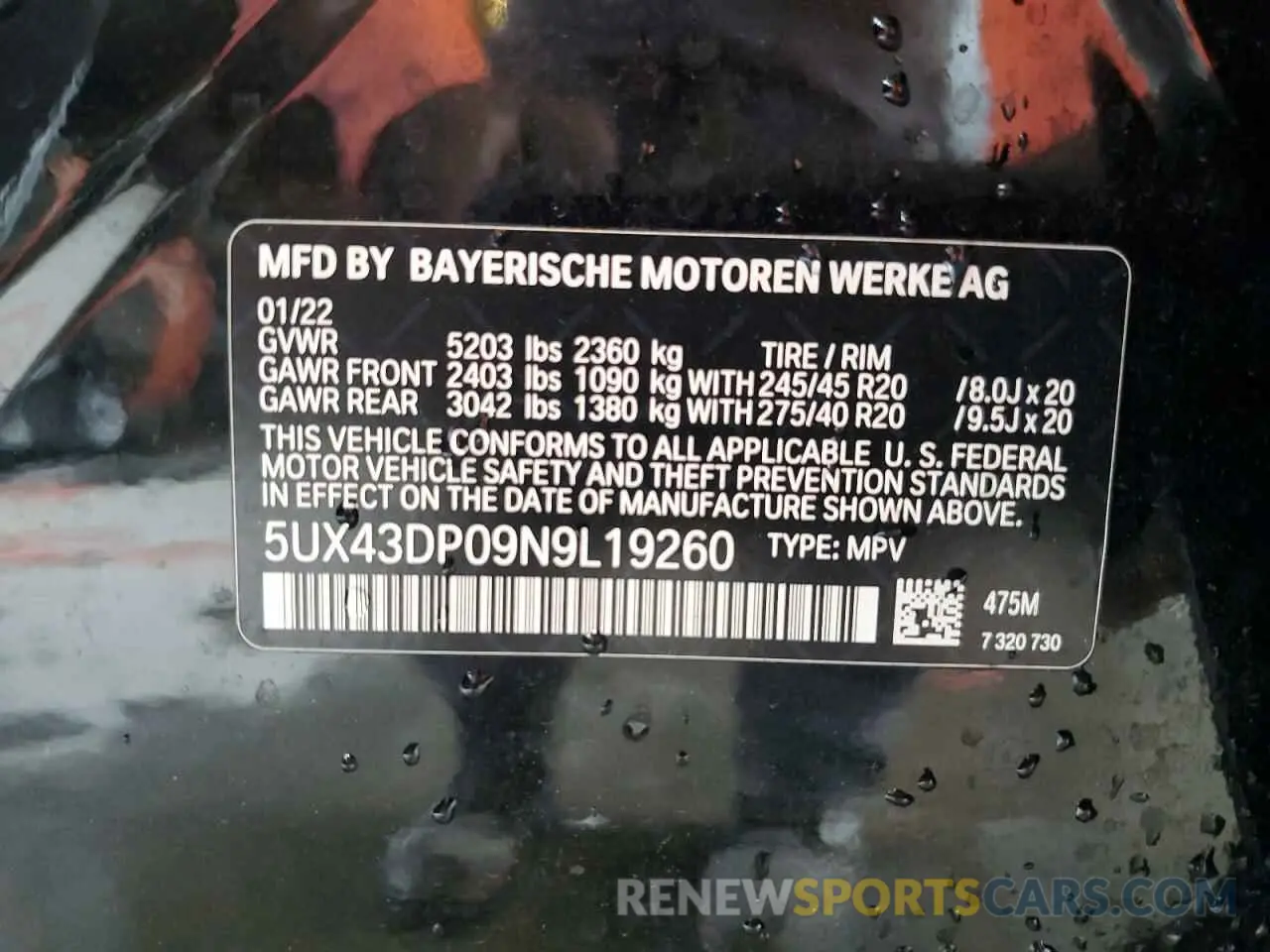 13 fotografías del automóvil dañado 5UX43DP09N9L19260 BMW X3 2022