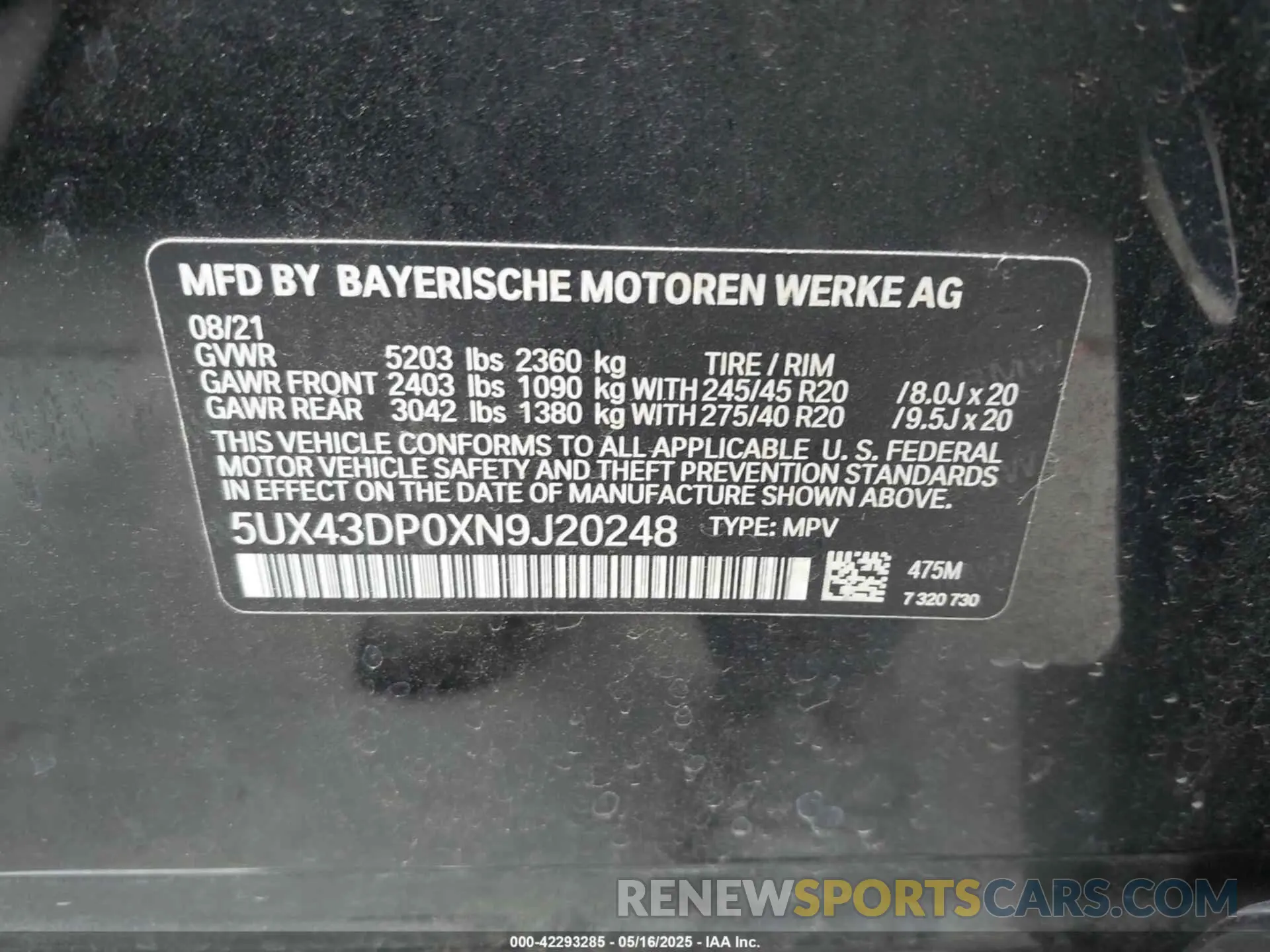 9 fotografías del automóvil dañado 5UX43DP0XN9J20248 BMW X3 2022