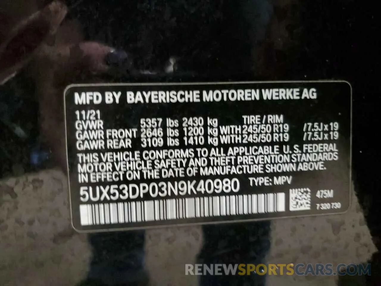 13 fotografías del automóvil dañado 5UX53DP03N9K40980 BMW X3 2022
