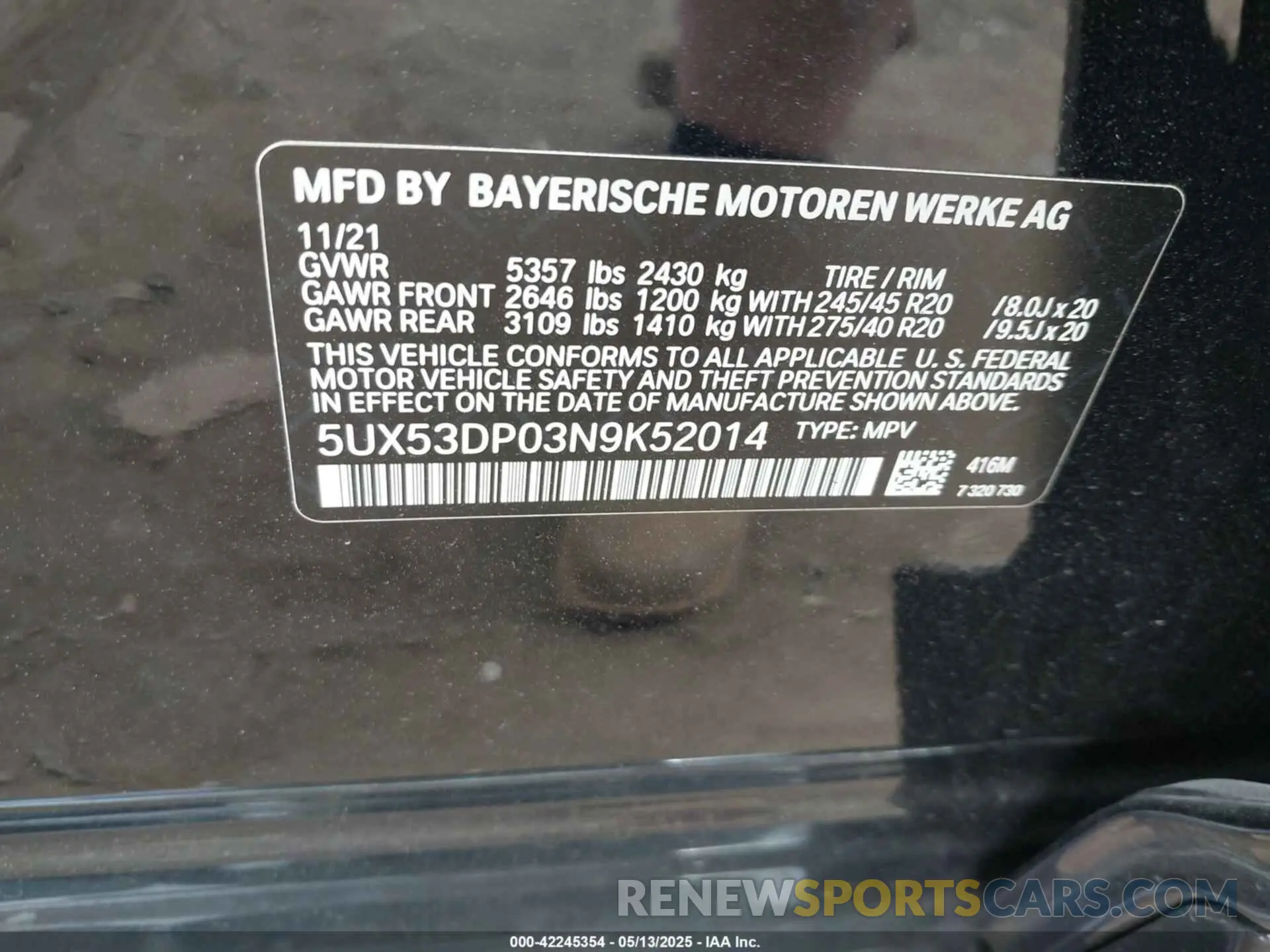 9 fotografías del automóvil dañado 5UX53DP03N9K52014 BMW X3 2022