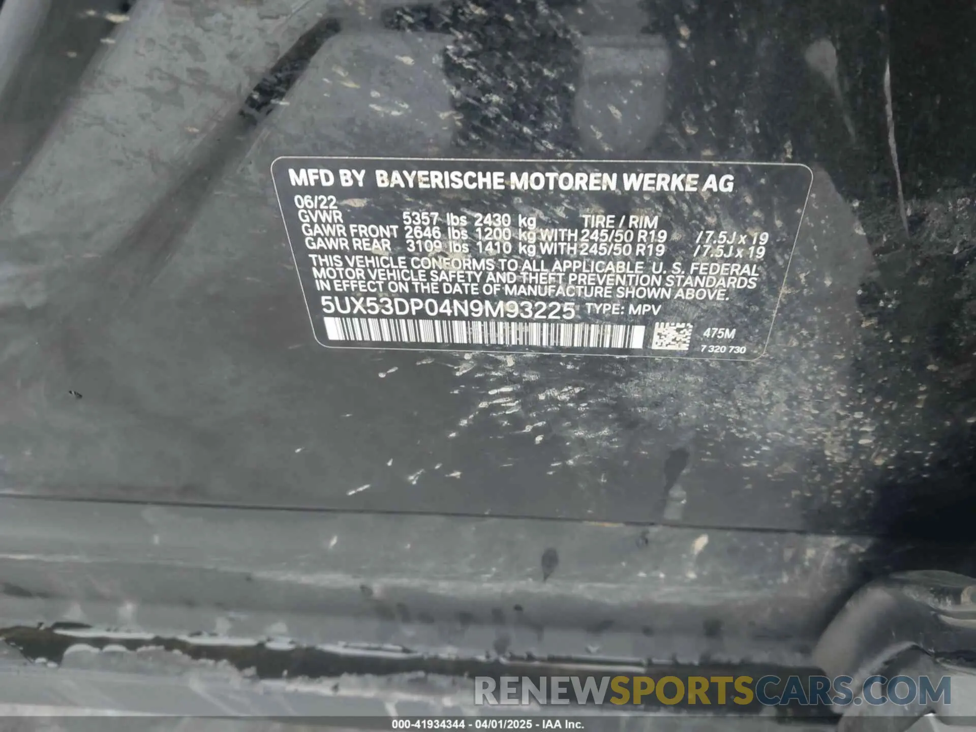 9 fotografías del automóvil dañado 5UX53DP04N9M93225 BMW X3 2022