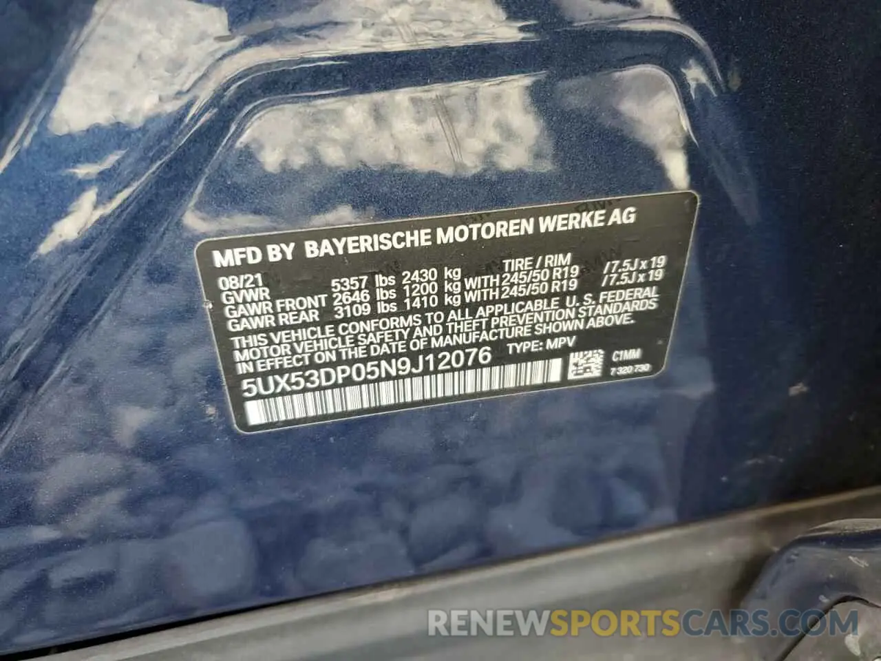 13 fotografías del automóvil dañado 5UX53DP05N9J12076 BMW X3 2022