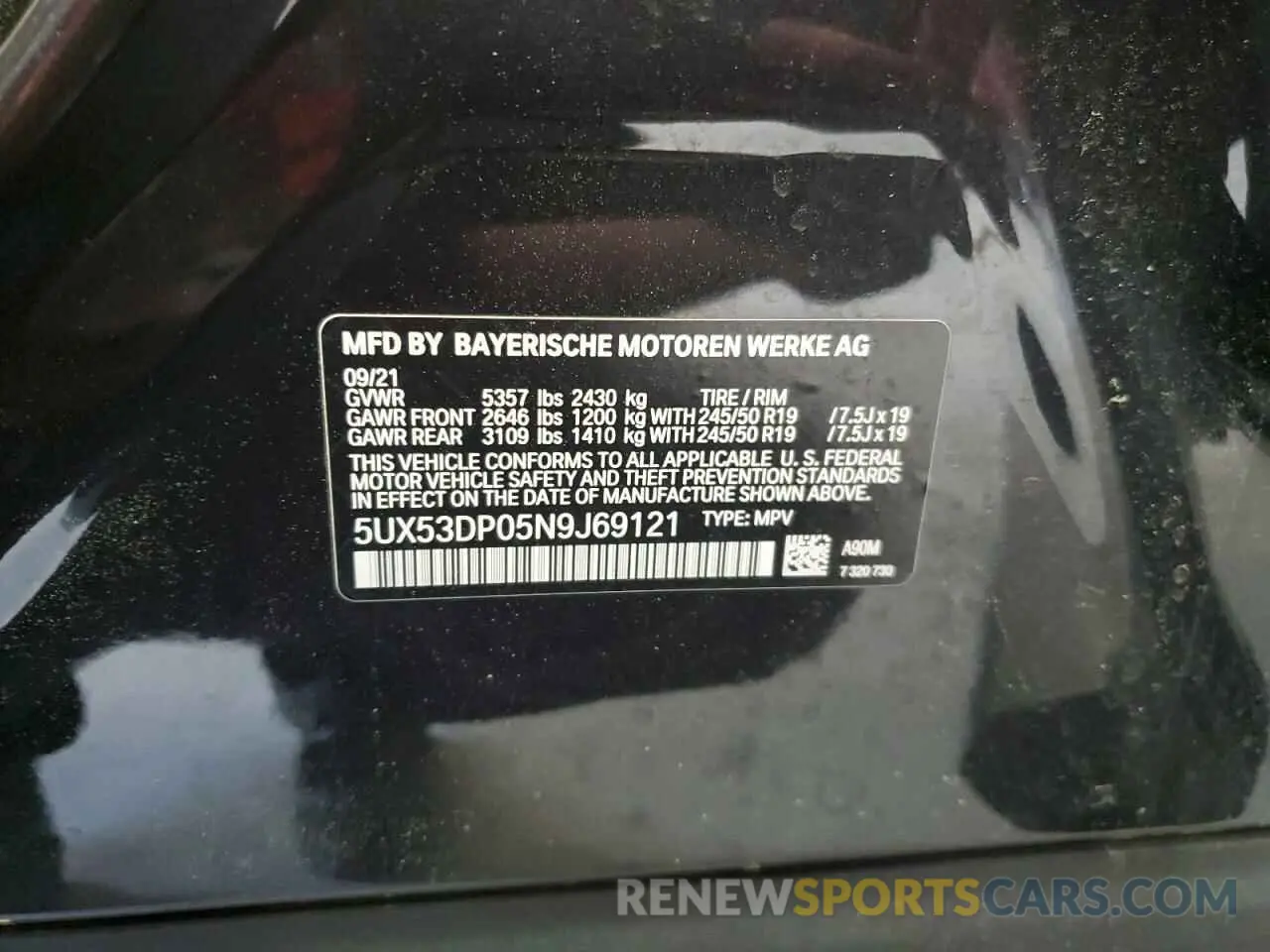 13 fotografías del automóvil dañado 5UX53DP05N9J69121 BMW X3 2022