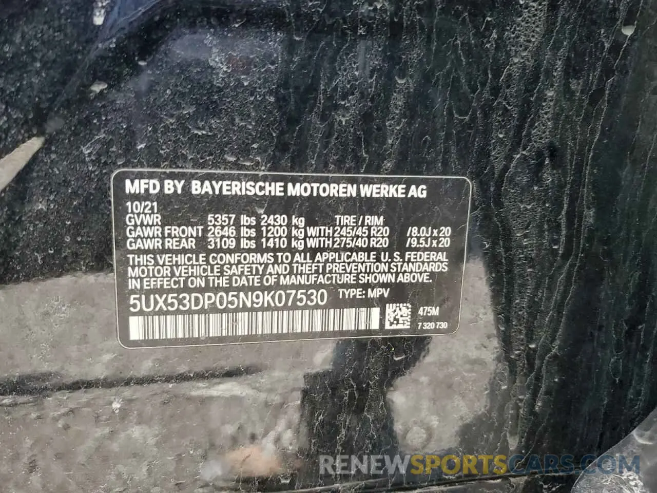 13 fotografías del automóvil dañado 5UX53DP05N9K07530 BMW X3 2022