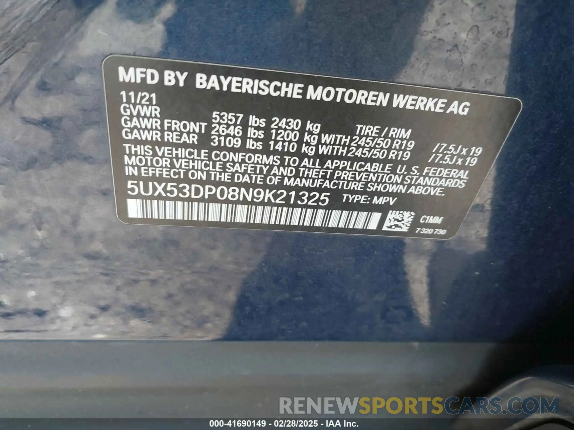9 fotografías del automóvil dañado 5UX53DP08N9K21325 BMW X3 2022