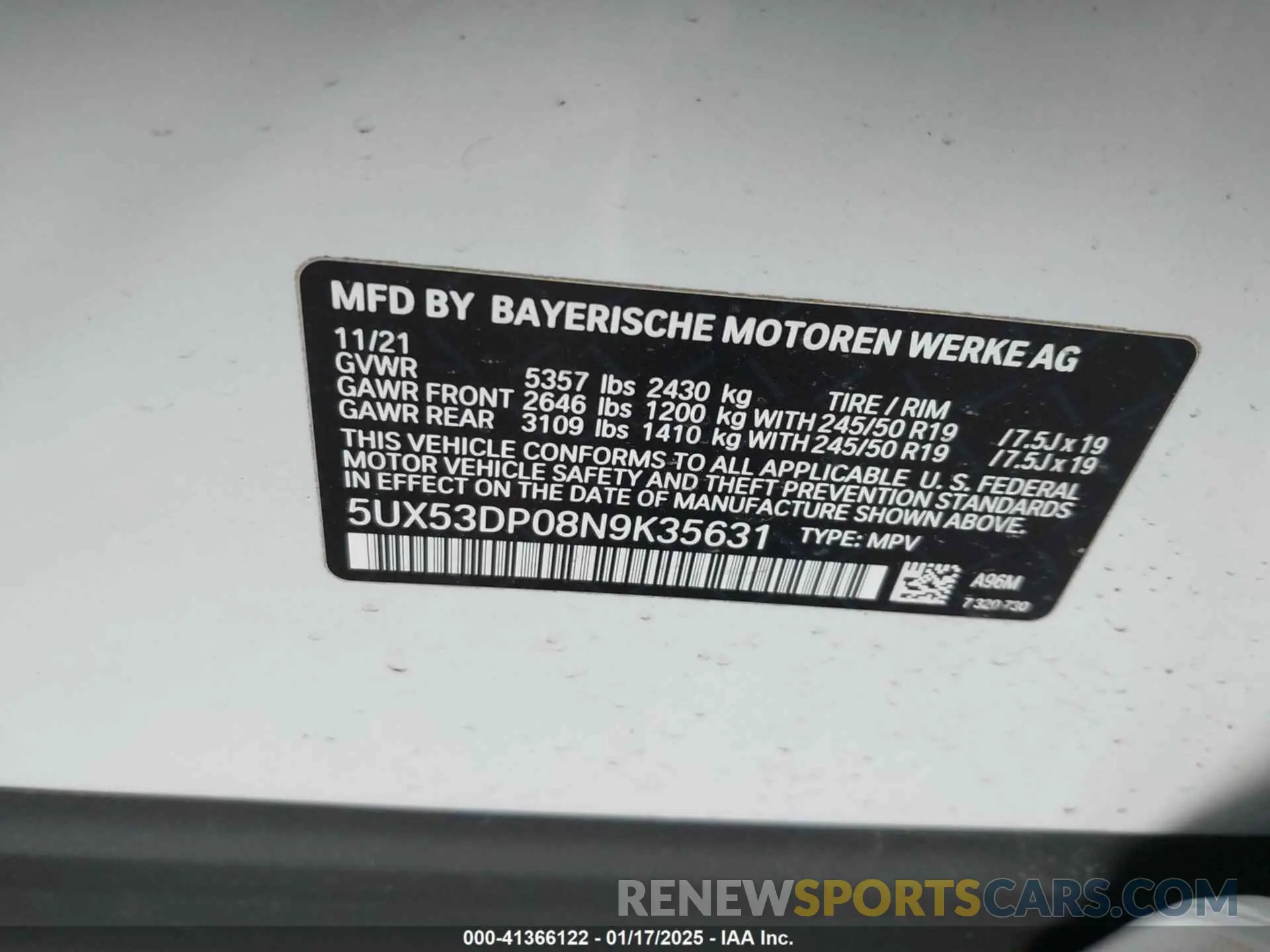 9 fotografías del automóvil dañado 5UX53DP08N9K35631 BMW X3 2022
