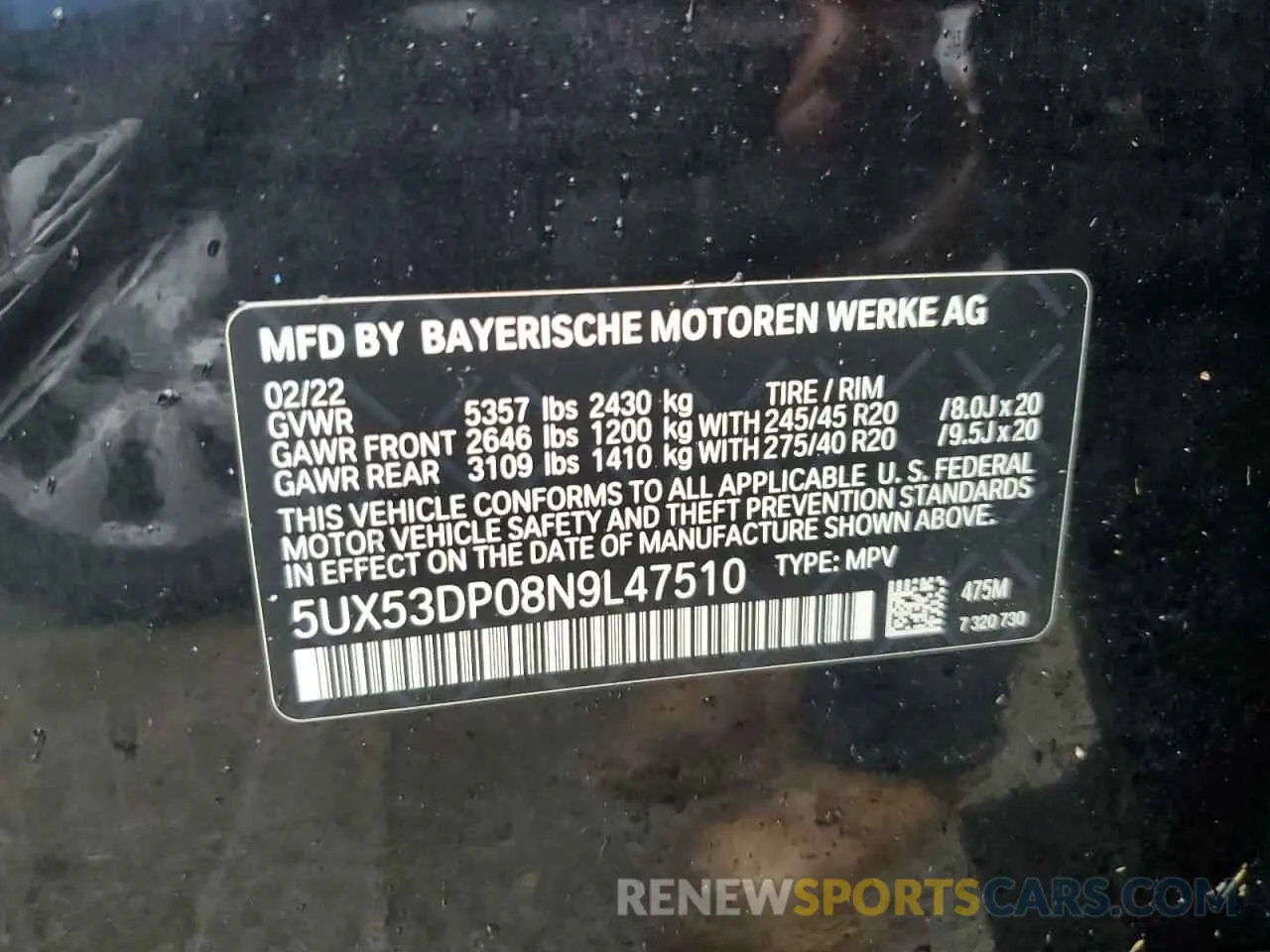 14 fotografías del automóvil dañado 5UX53DP08N9L47510 BMW X3 2022