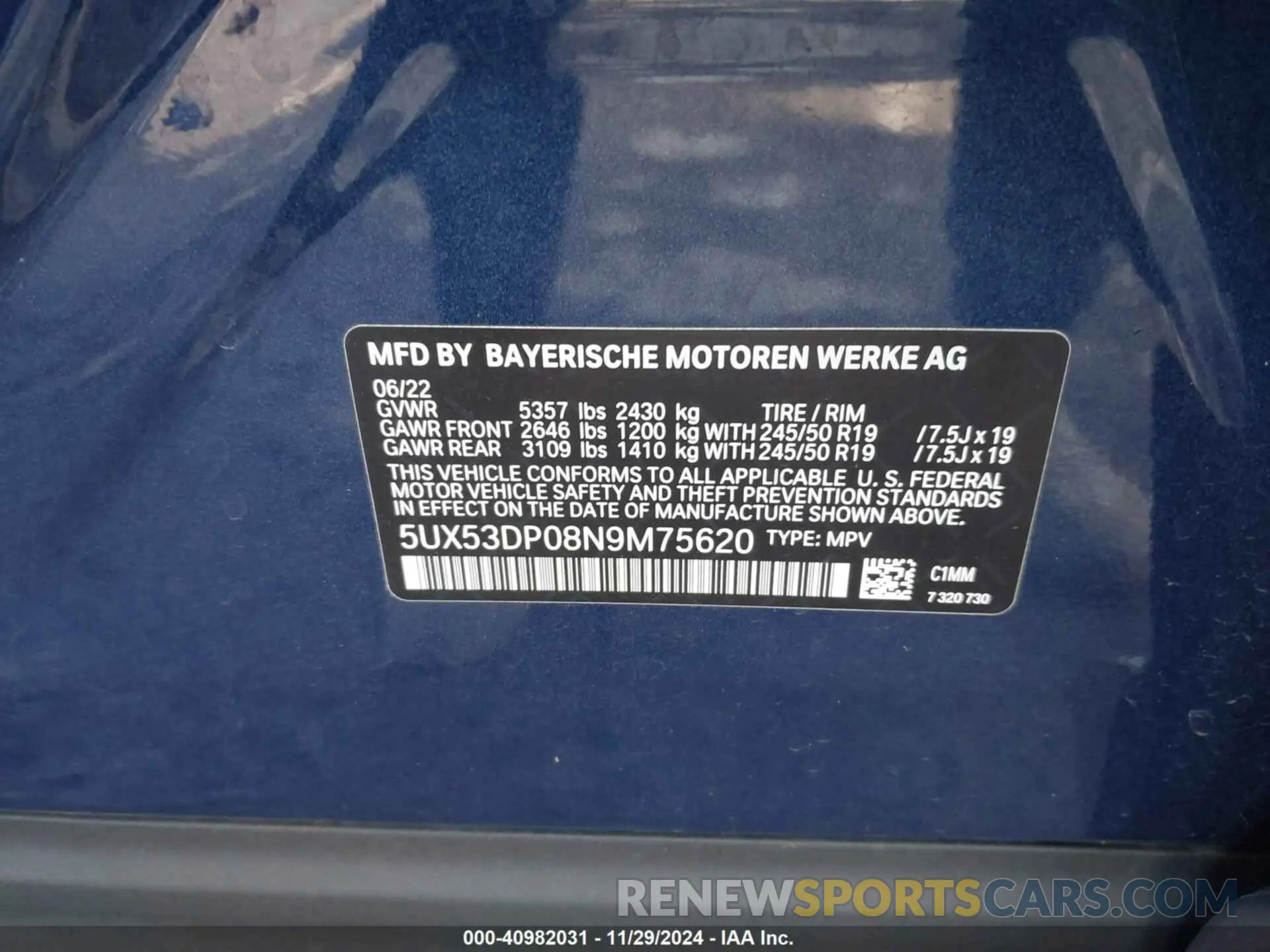 9 fotografías del automóvil dañado 5UX53DP08N9M75620 BMW X3 2022