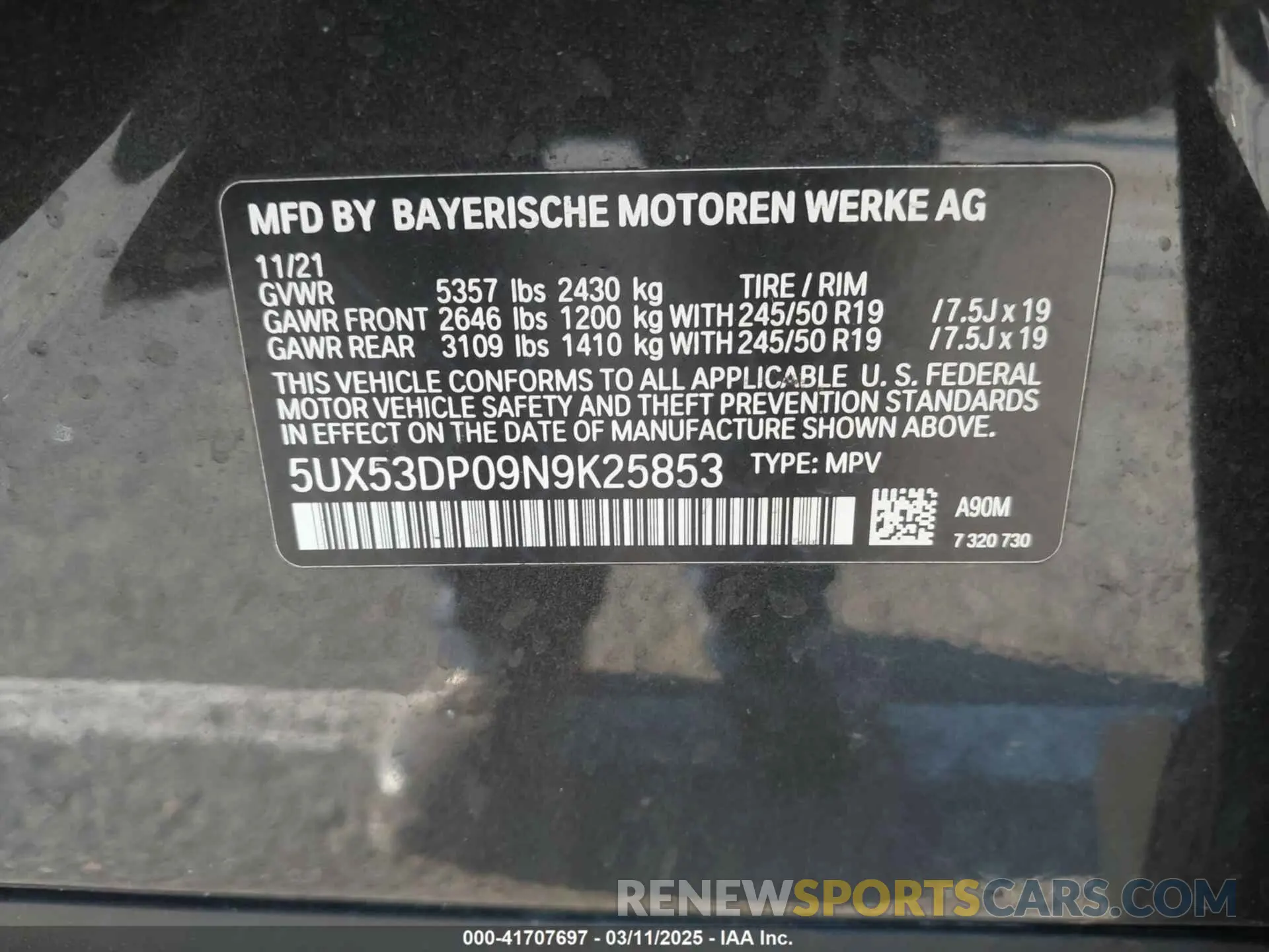 9 fotografías del automóvil dañado 5UX53DP09N9K25853 BMW X3 2022