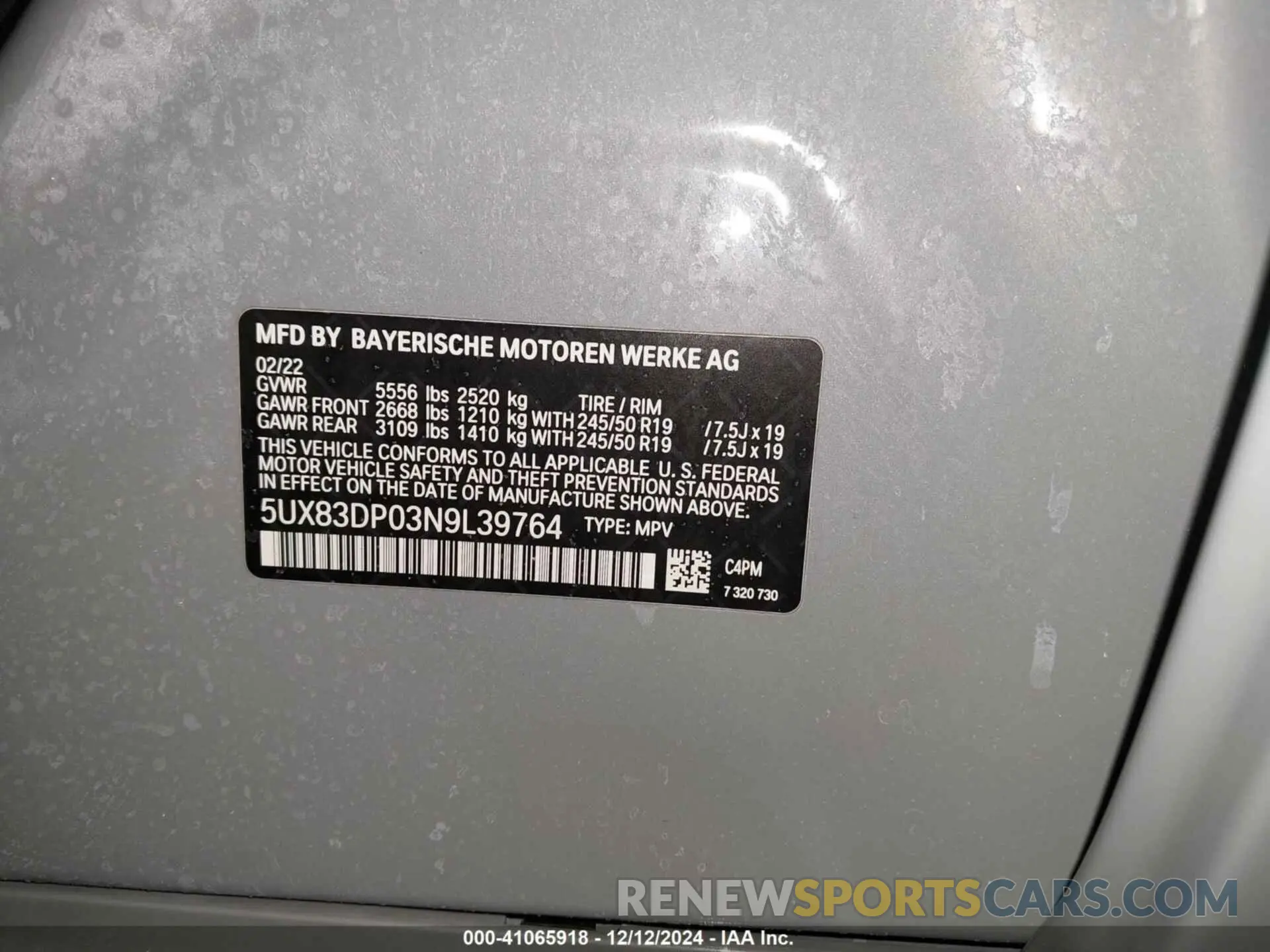 9 fotografías del automóvil dañado 5UX83DP03N9L39764 BMW X3 2022