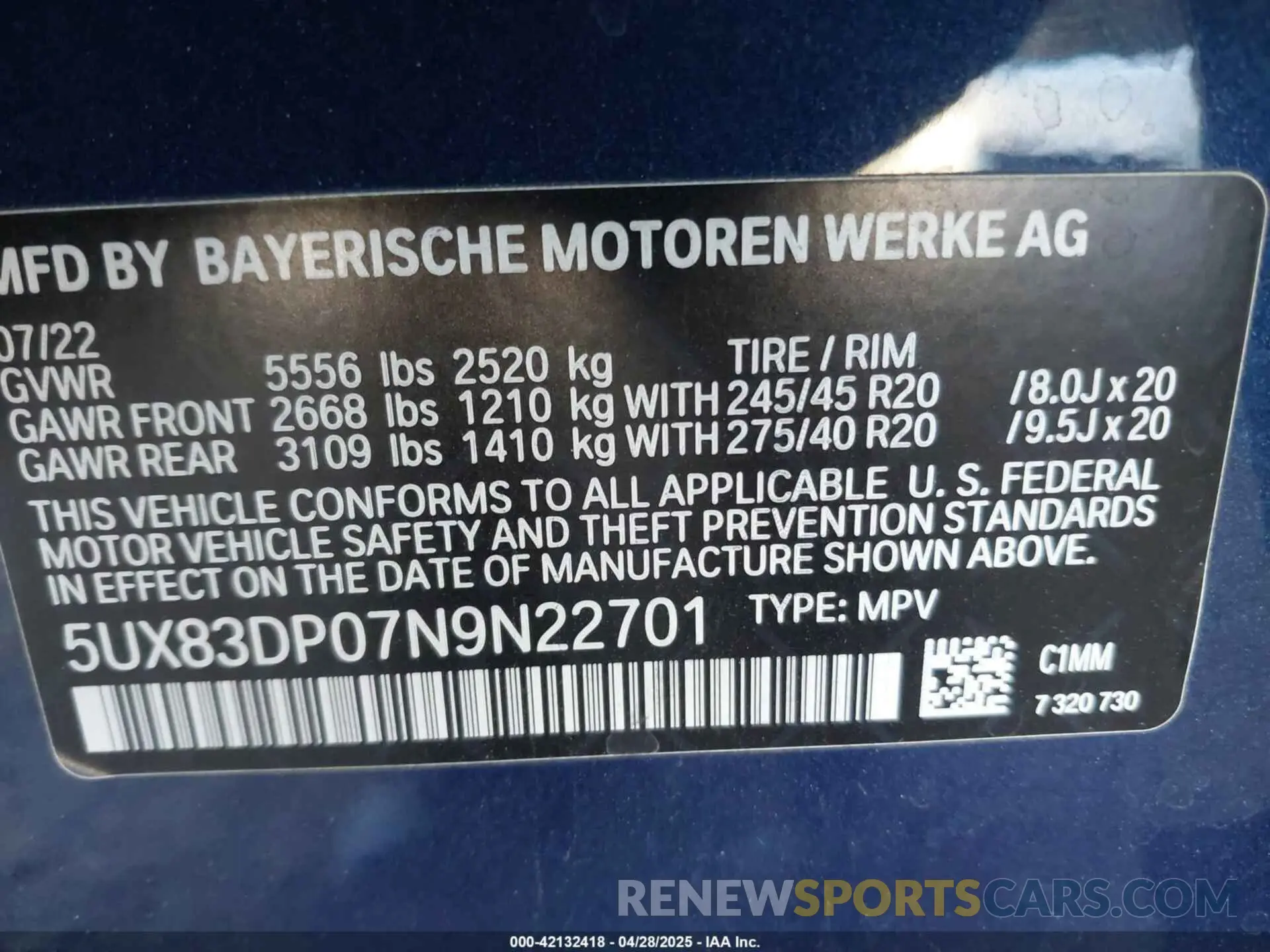 9 fotografías del automóvil dañado 5UX83DP07N9N22701 BMW X3 2022