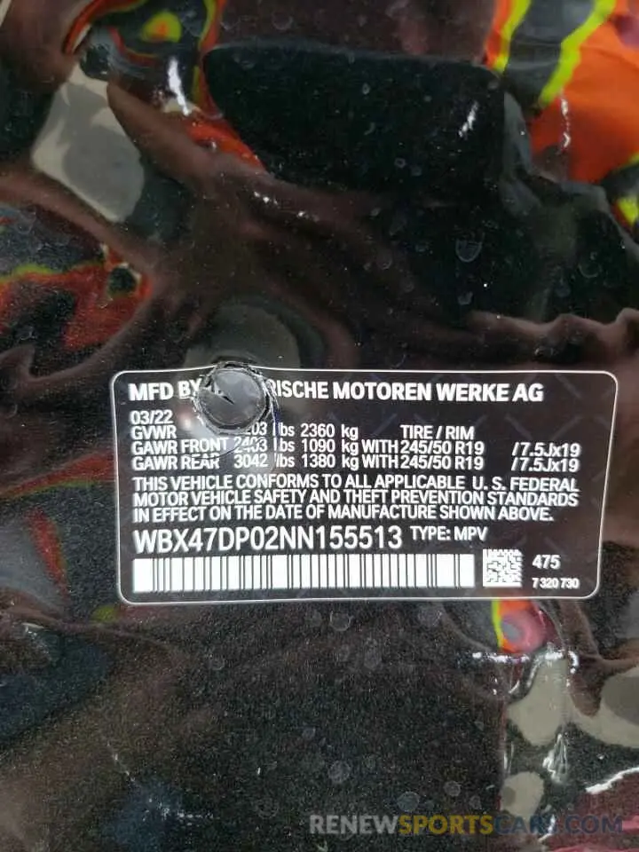 13 fotografías del automóvil dañado WBX47DP02NN155513 BMW X3 2022