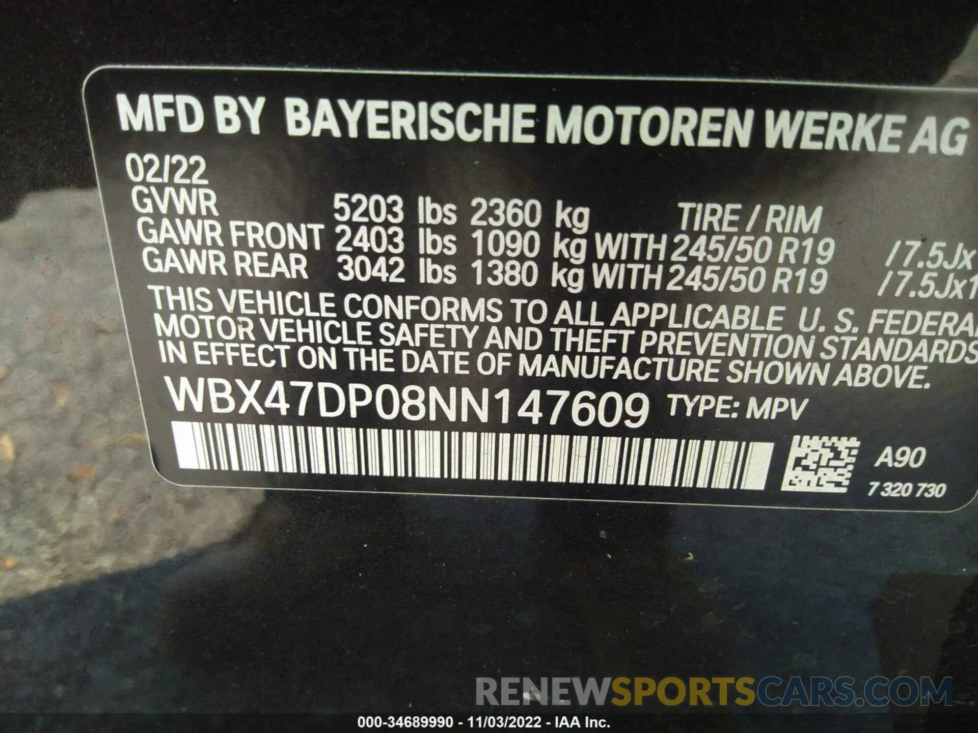 9 fotografías del automóvil dañado WBX47DP08NN147609 BMW X3 2022