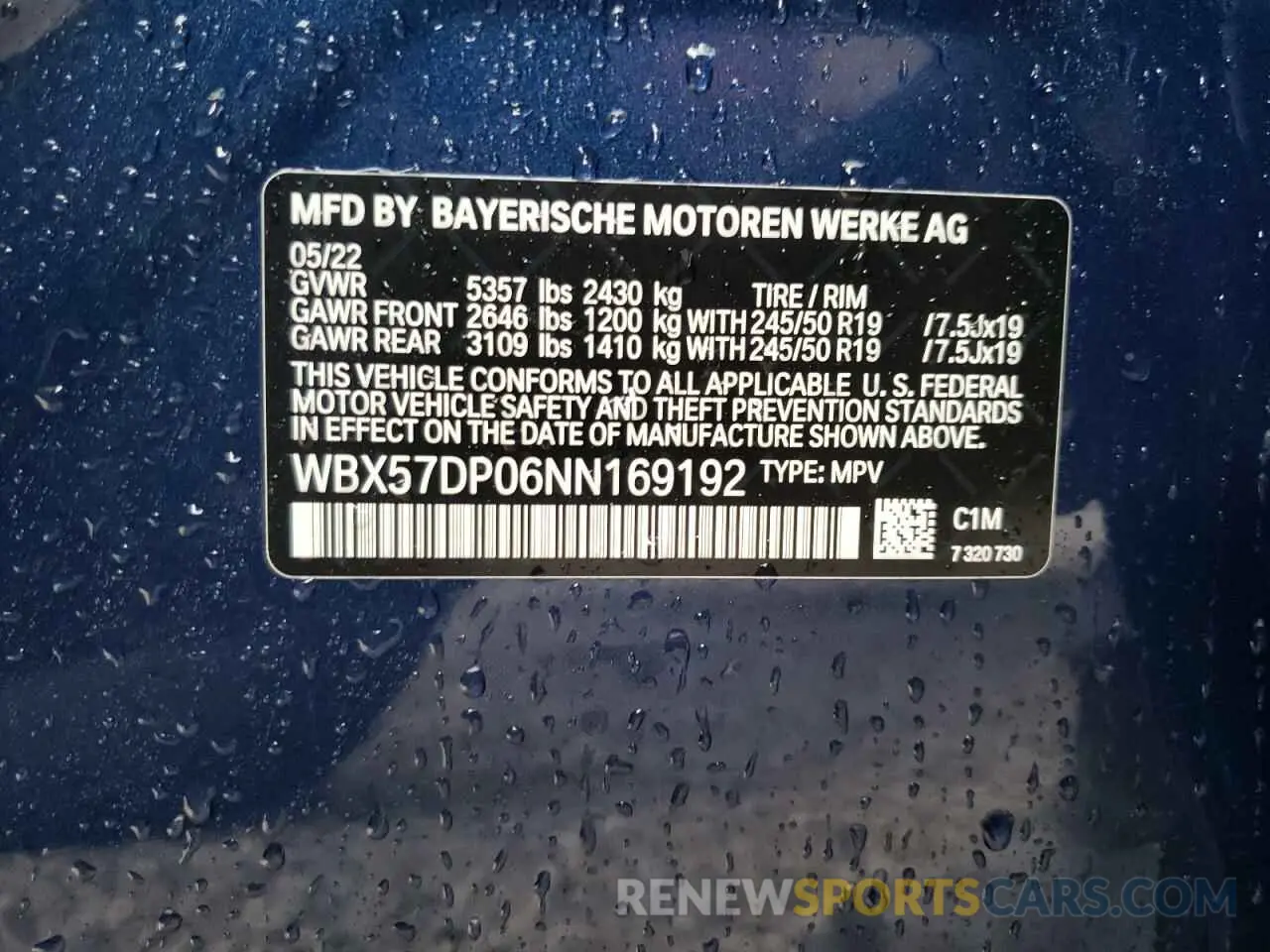 10 fotografías del automóvil dañado WBX57DP06NN169192 BMW X3 2022